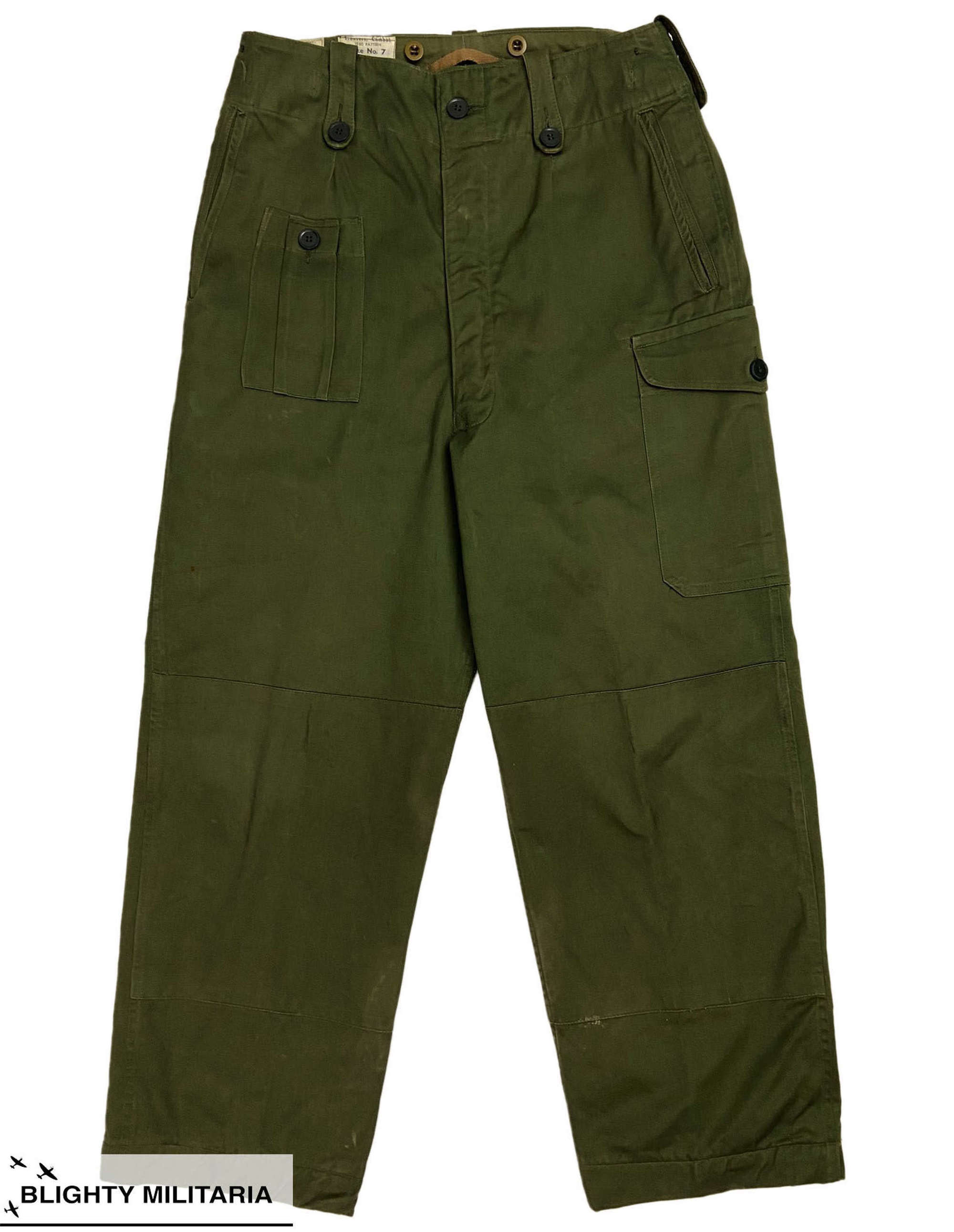 Original 1961 Dated British 1960 Pattern Combat Trousers - Size 7