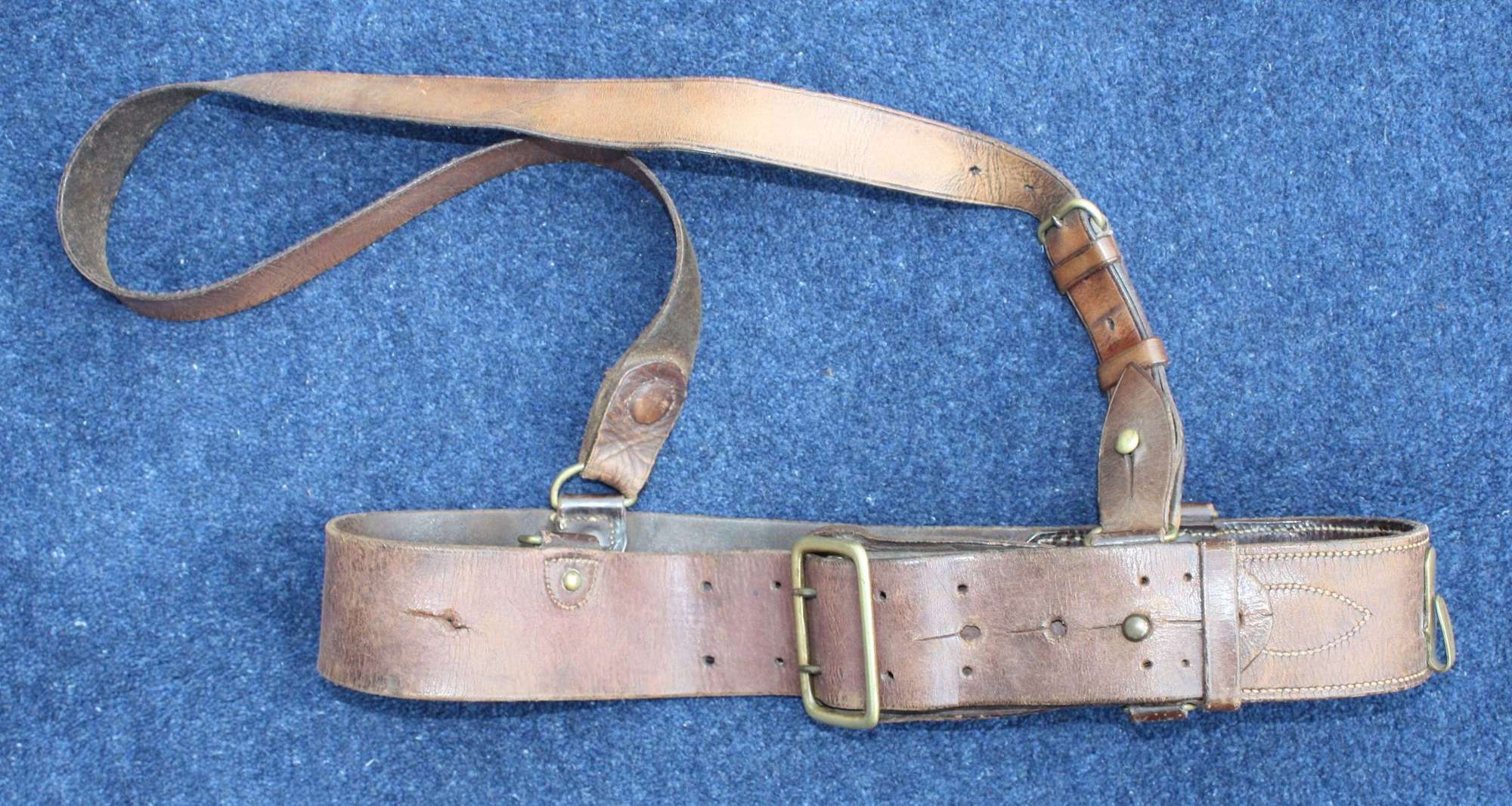 1917 DATED BRITISH ARMY OFFICER LEATHER SAM BROWNE BELT