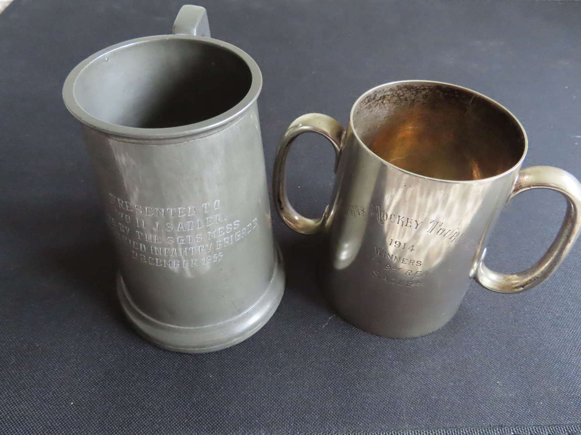 Pair of tankards to the Sadler family from WW1 in Madras to Post WW2