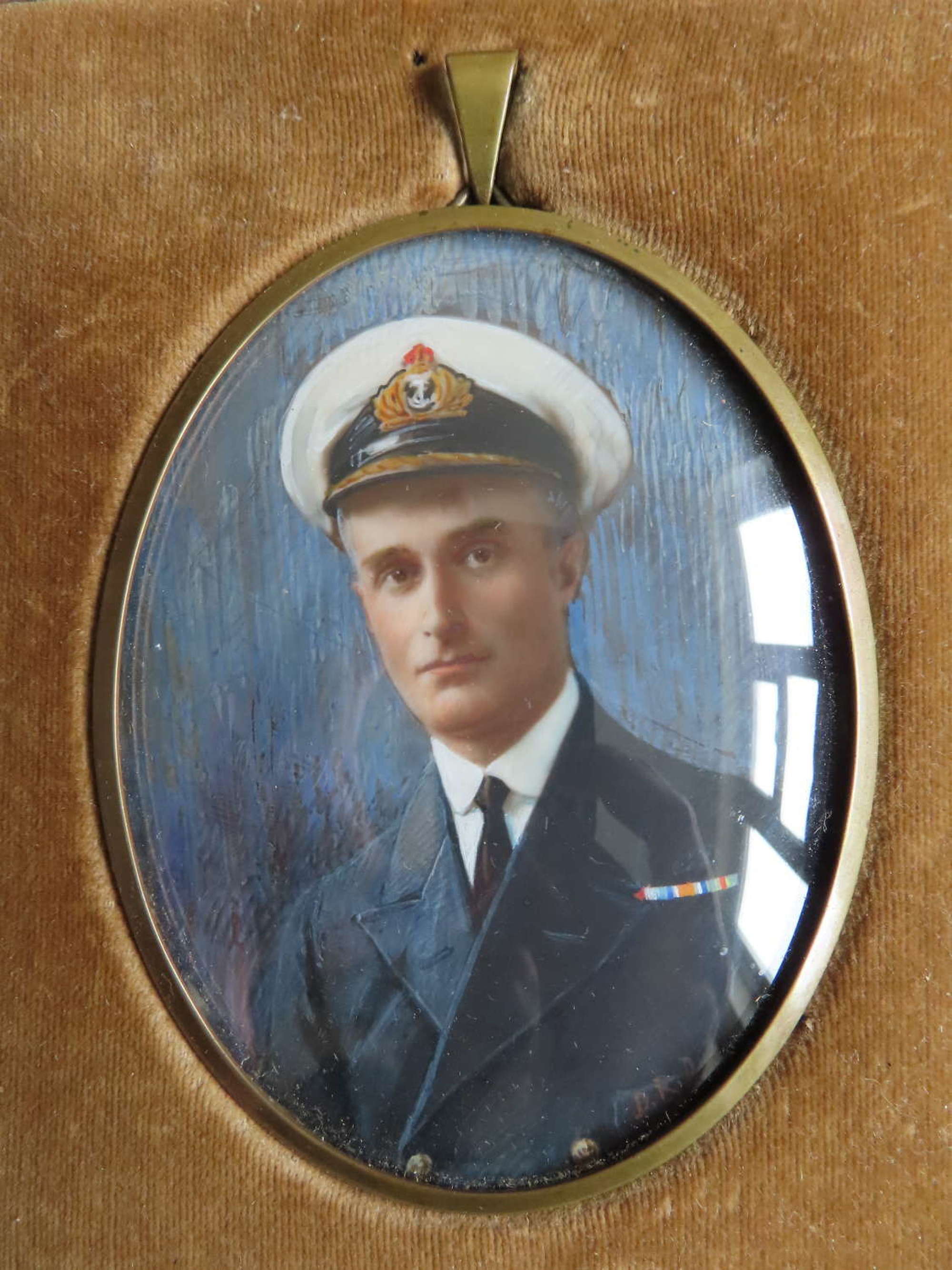 WW1 Royal Navy Officer Cased Portrait Miniature Signed by the Artist