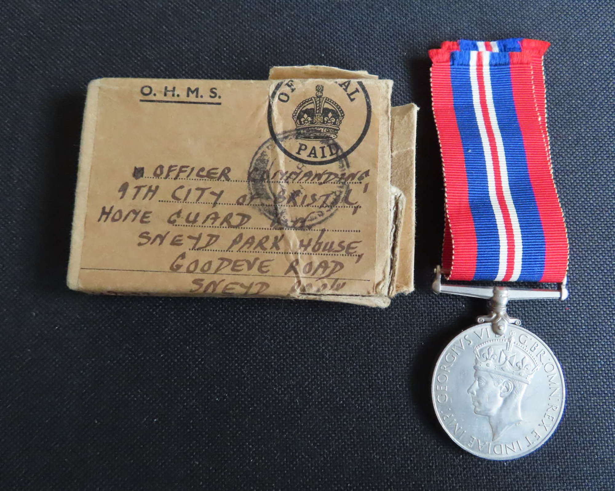 WW2 Boxed War Medal to the Officer Commander City of Bristol H Guard