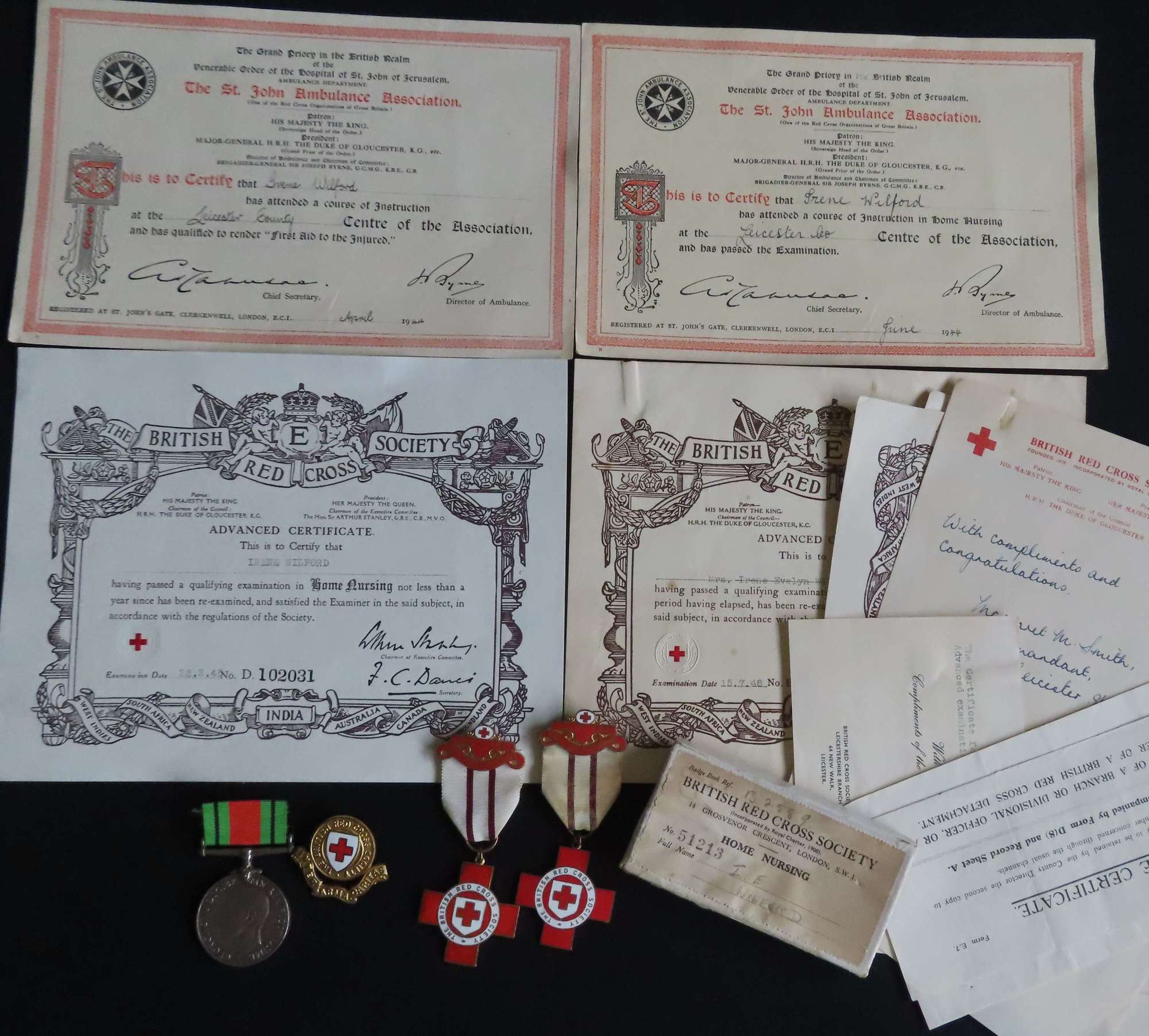 WW2 Red Cross Medal Group & Paperwork to Irene Wilford