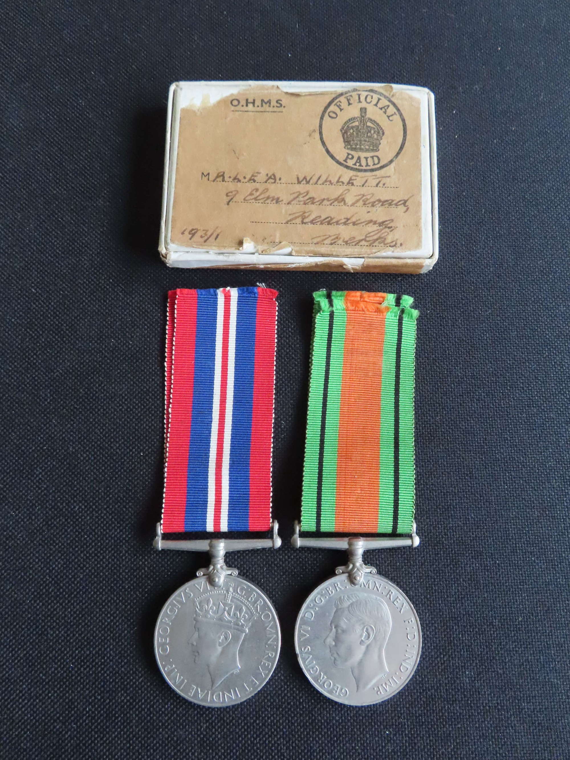 WW2 Boxed Medals awarded to Mr L E A Willett from Reading, Berkshire
