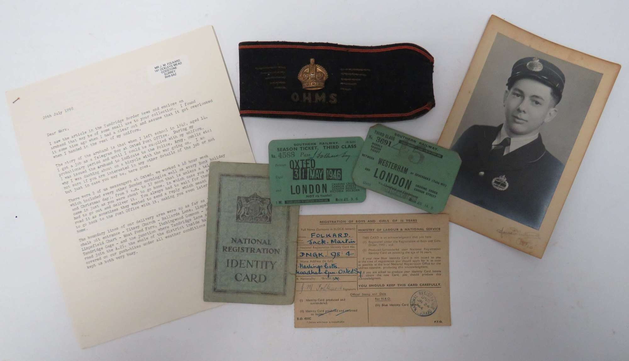 WW2 General Post Office Messenger Armband and Ephemera