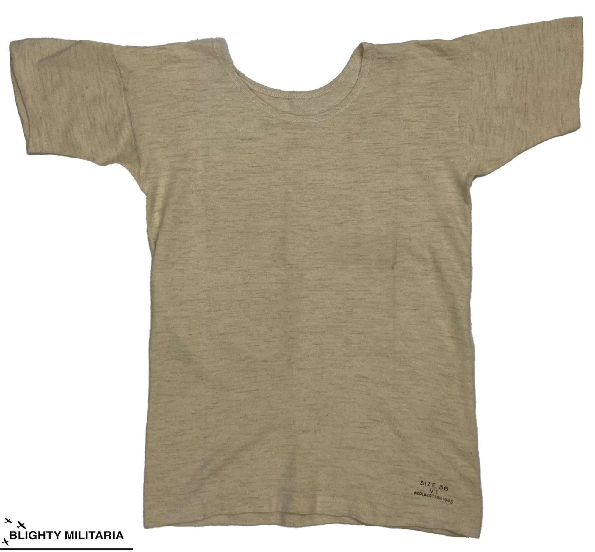 Original 1943 Dated British Military Woollen Undershirt - Size 36