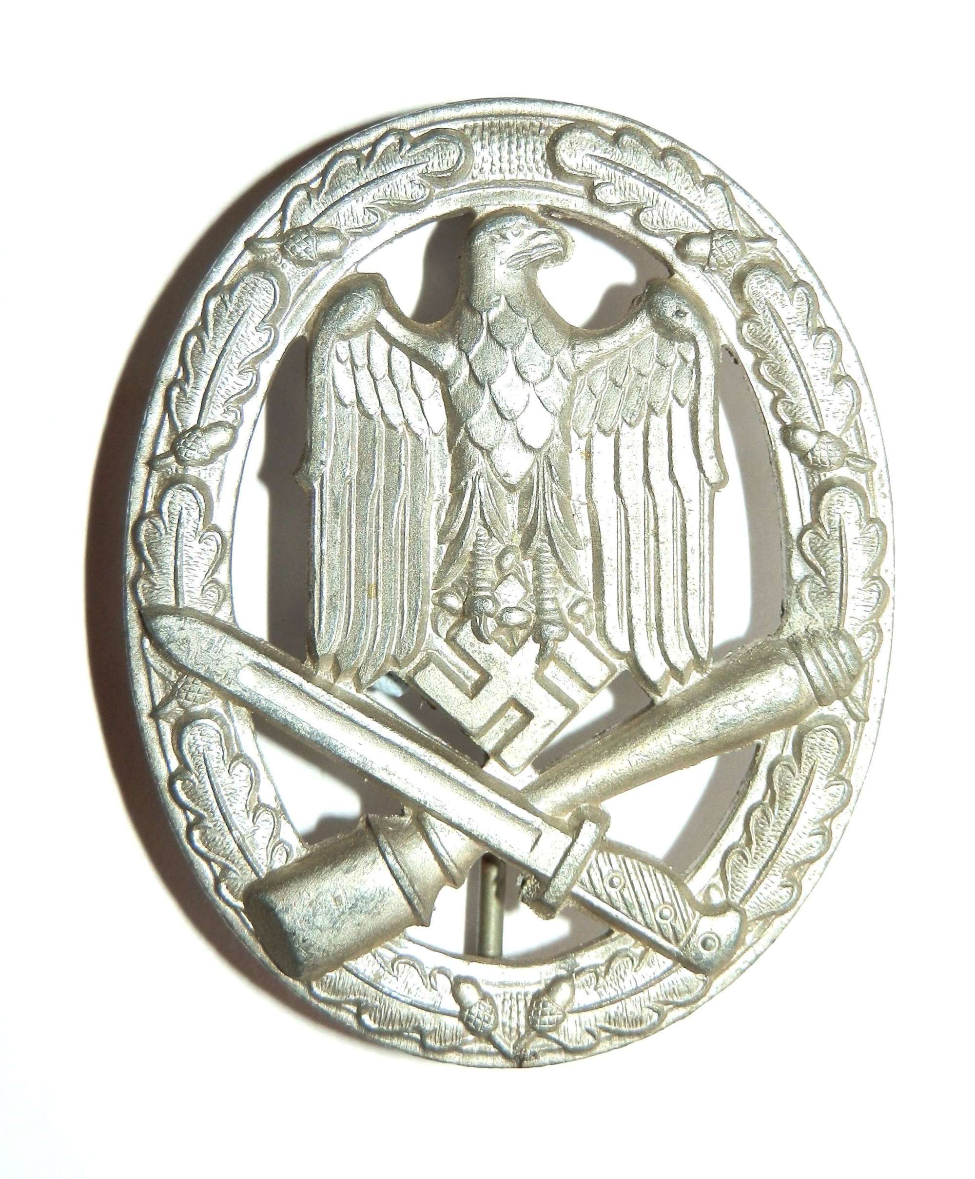 German General Assault Badge. Non maker marked.