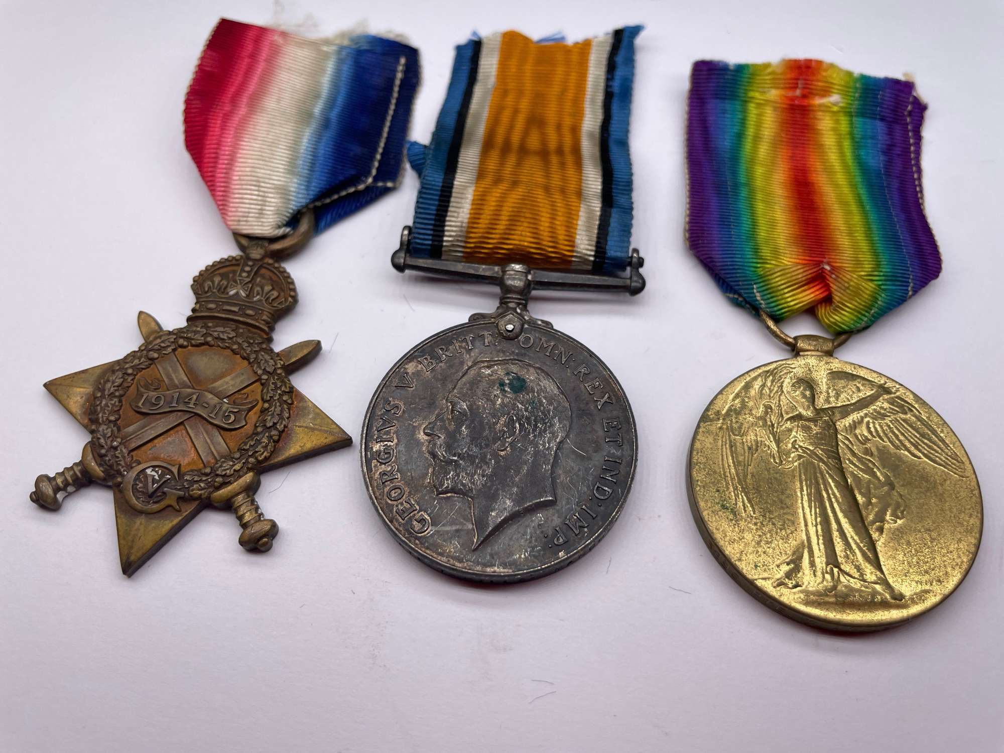 Original World War One Medal Trio, Pte Hills, Manchester Regiment