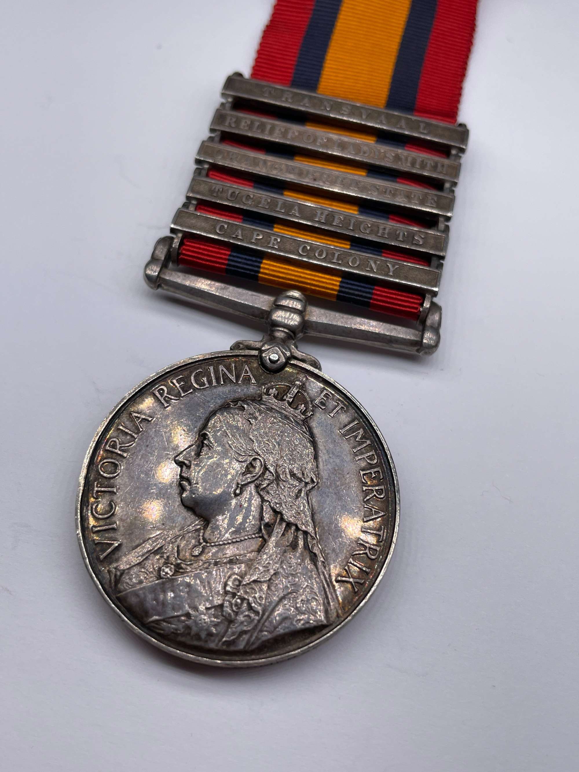 Original Queens South Africa Medal, Five Clasps, Pte. Walsher, Somerset Light Infantry