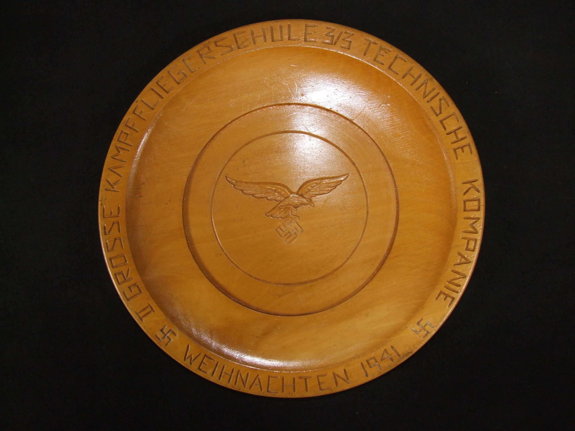 Carved Wooden Plate to a Luftwaffe  Bomber School