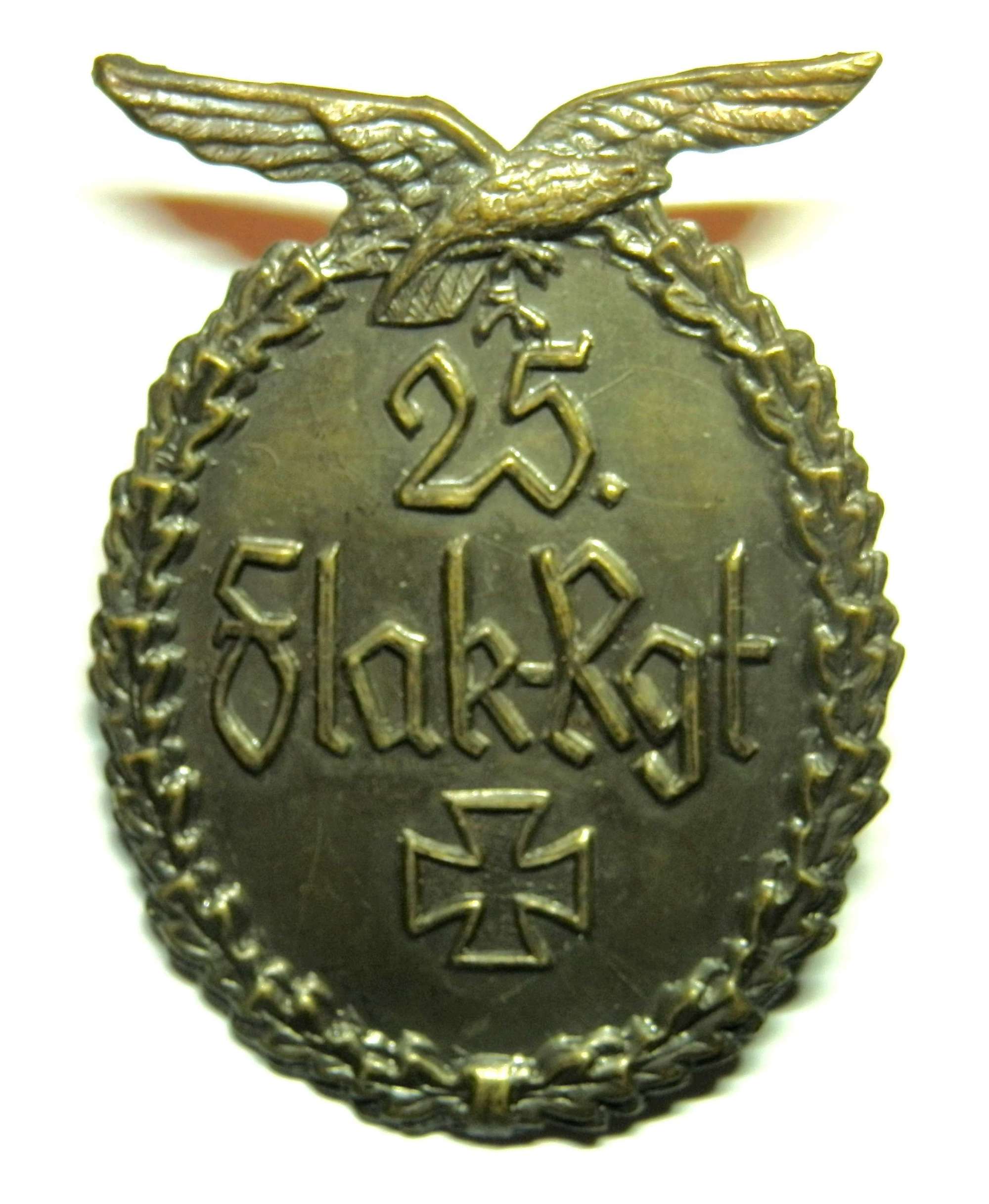Luftwaffe ‘25 Flak-Rgt’ 'Flak-Artillerie’ Commemorative Badge.
