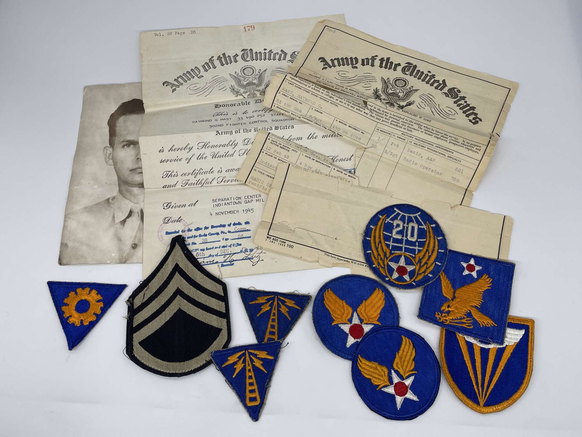 Original World War Two Era American Paperwork and Patch Grouping, 302nd Fighter Control Sq