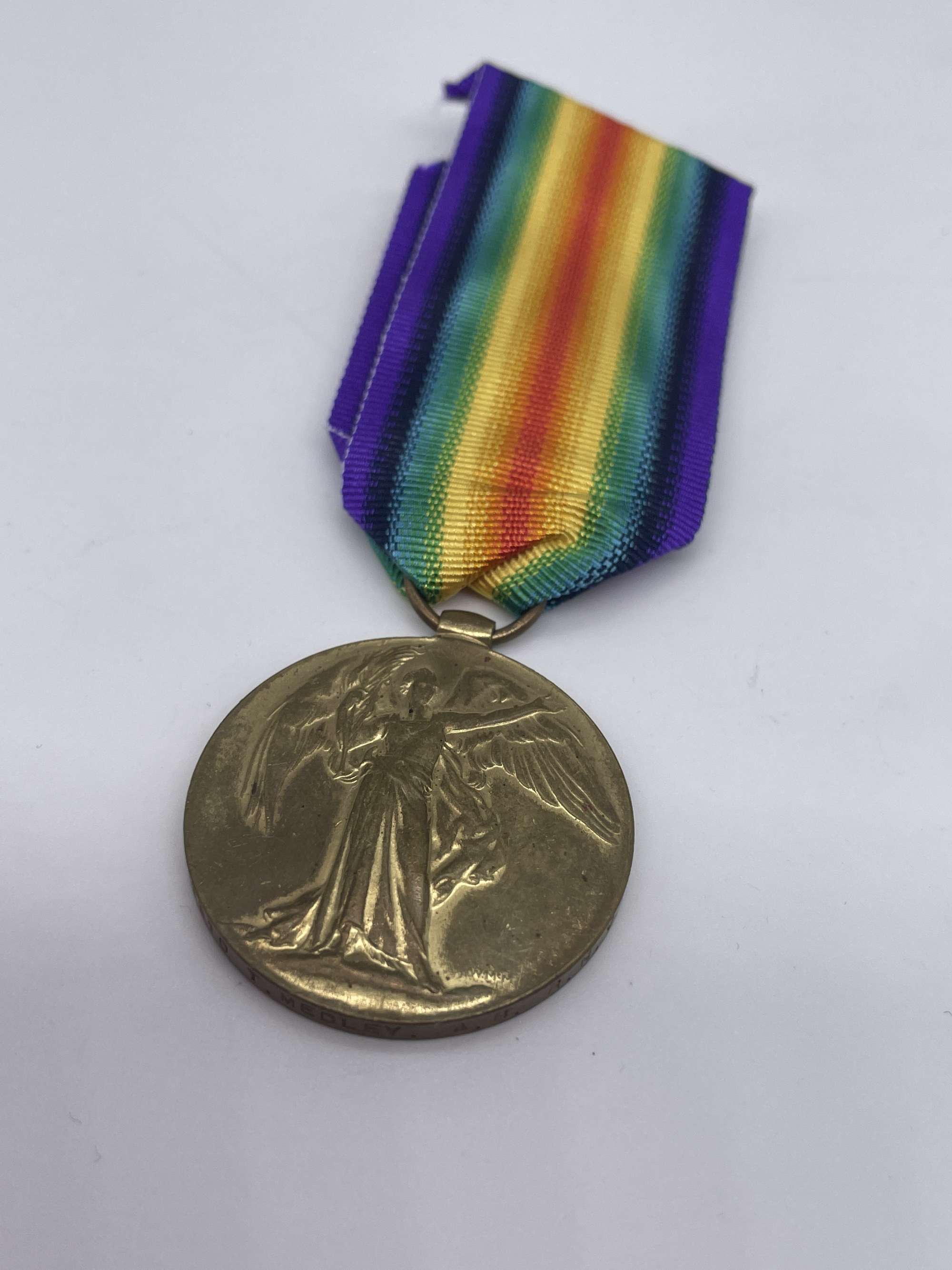 Original World War One Victory Medal, Medley, 2x Wounded and Killed in Action, Drake Bttn