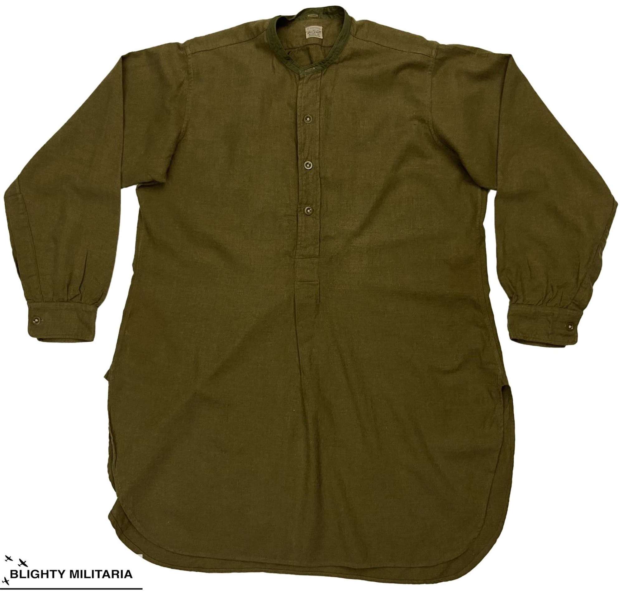 Original WW2 British Army Officer's Wool Collarless Shirt - Size 40