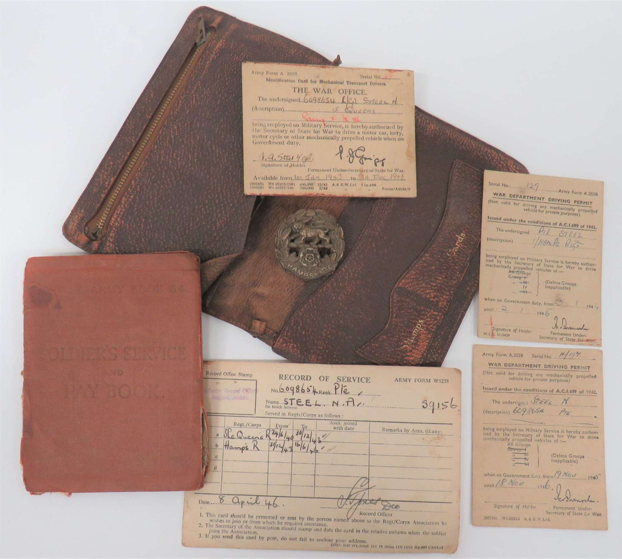 WW2 Hampshire Regiment Soldiers Pay Book and Plastic Economy Badge