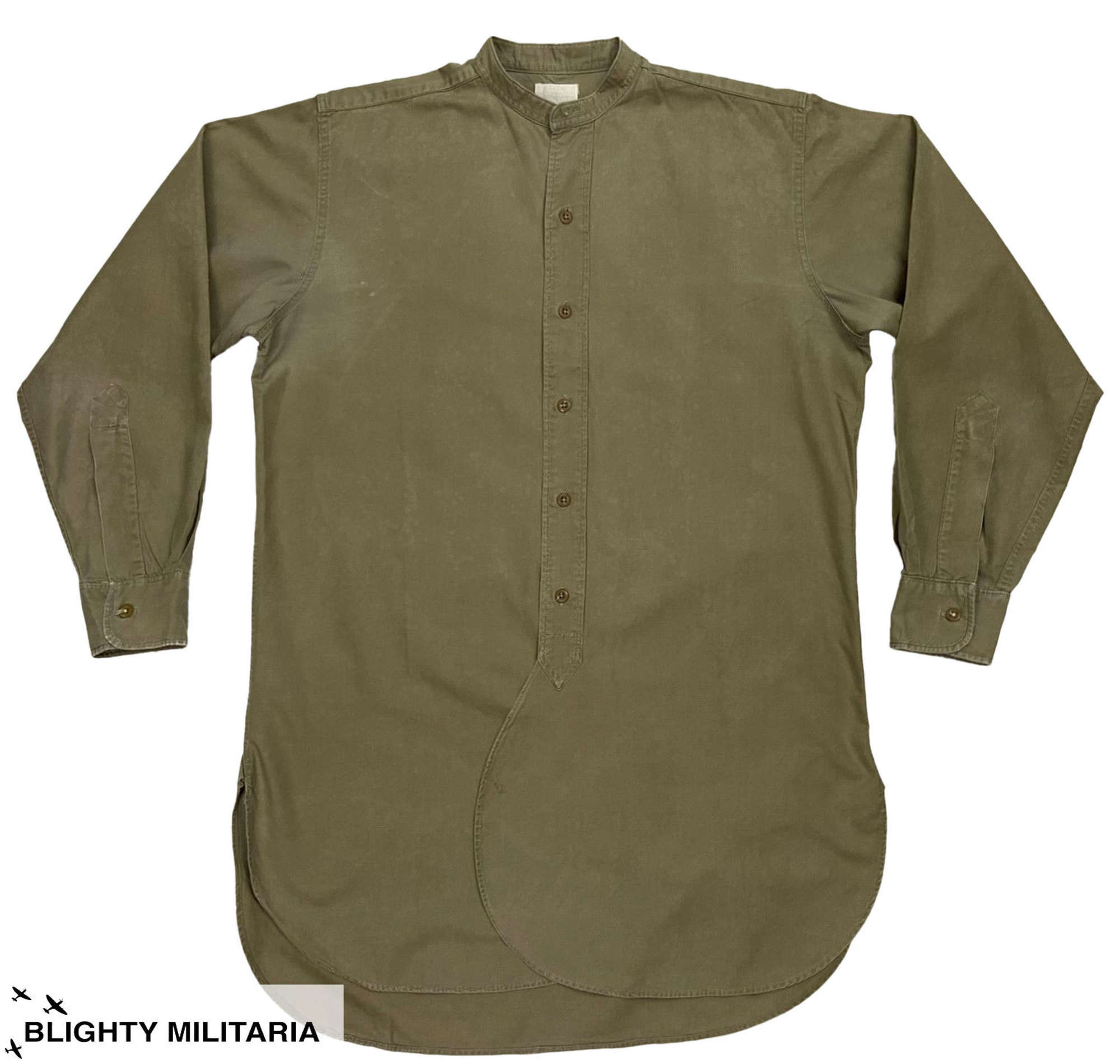 Original Early 1960s British Officer's Cotton Poplin Collarless Shirt