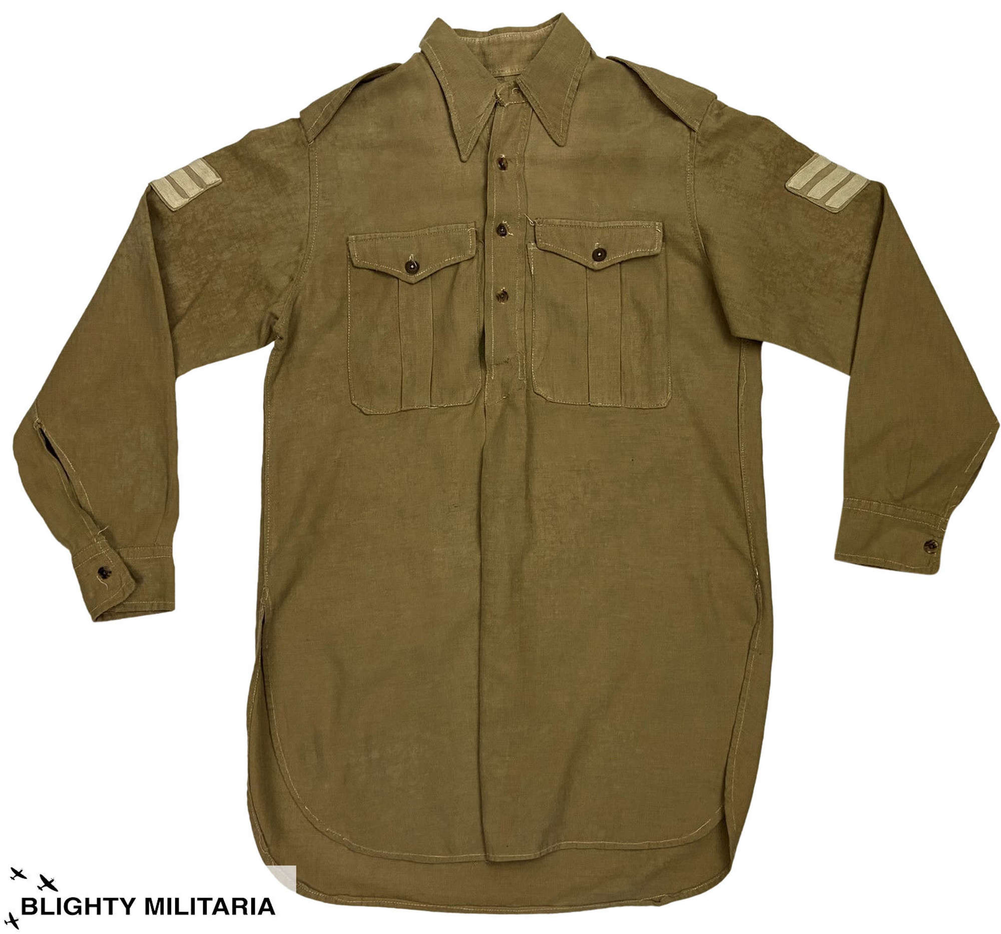 Original 1940s British Khaki Drill Shirt - Sgt Stripes