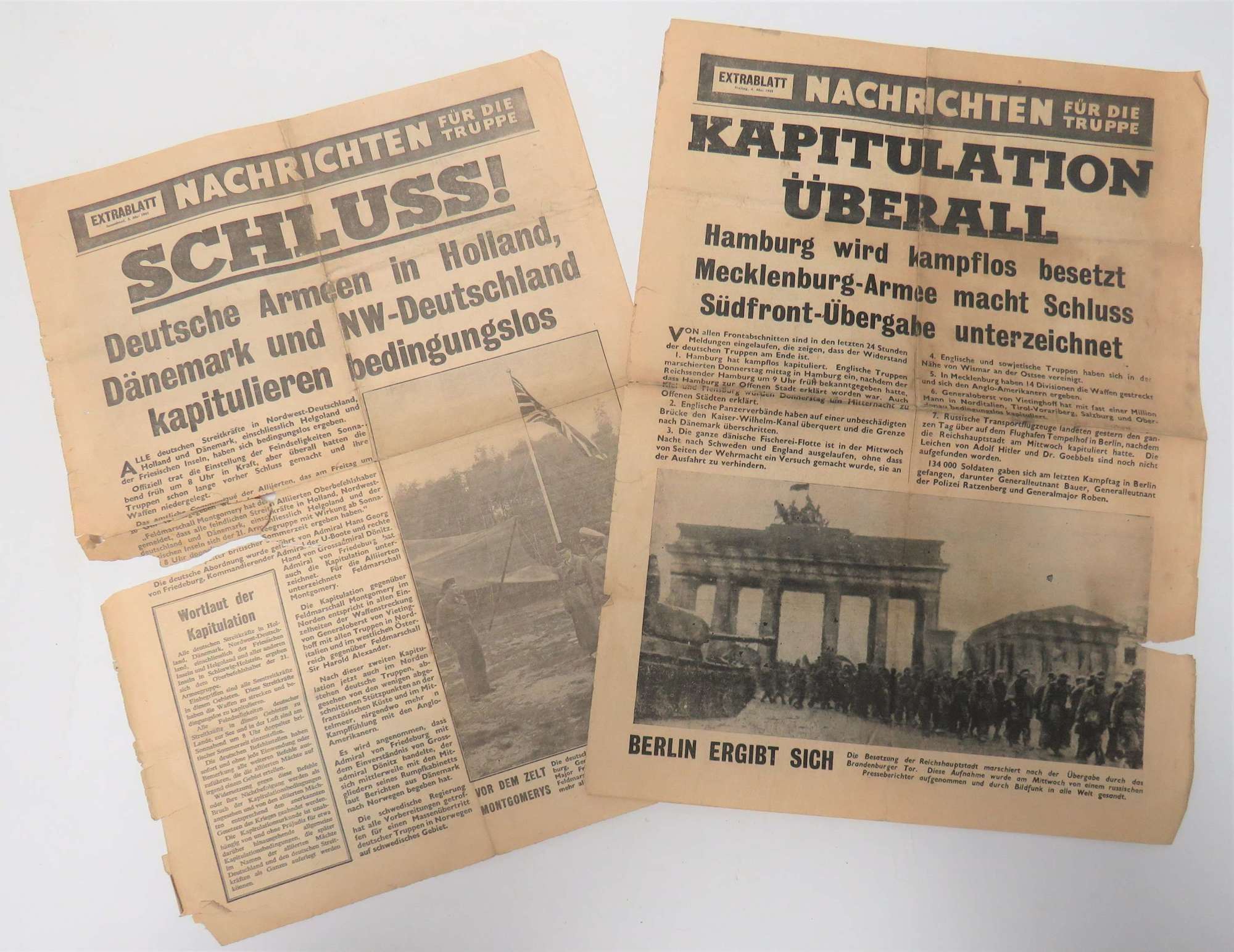 Two End of the War German Broadsheet Newspapers
