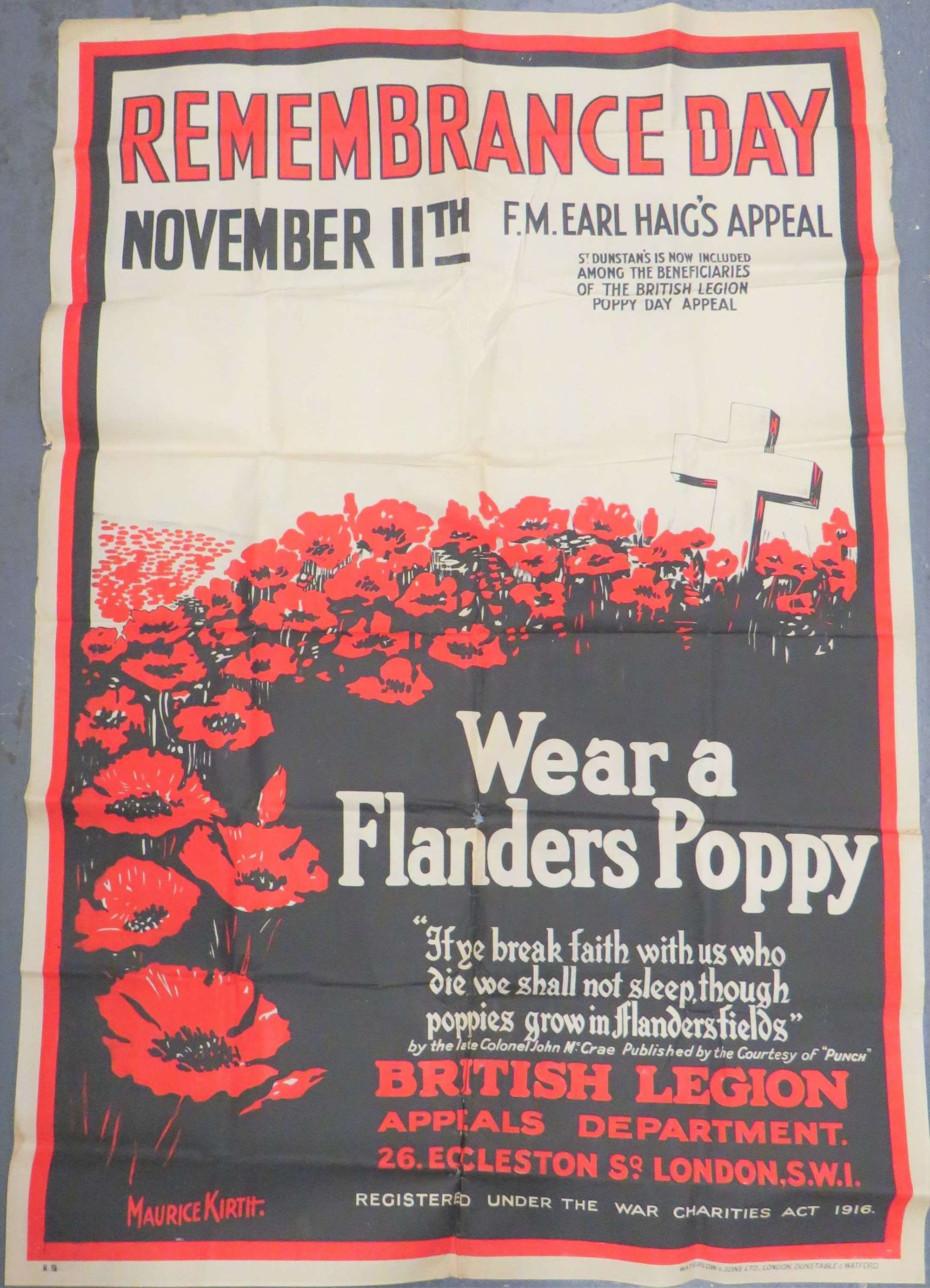 Rare 1923 Original Remembrance Day Billboard Poster