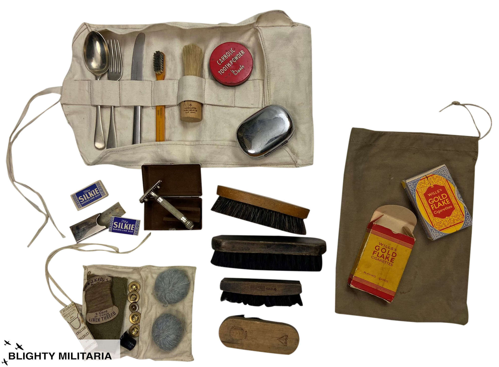 Complete Original BEF Soldier's Wash Roll and Accessories