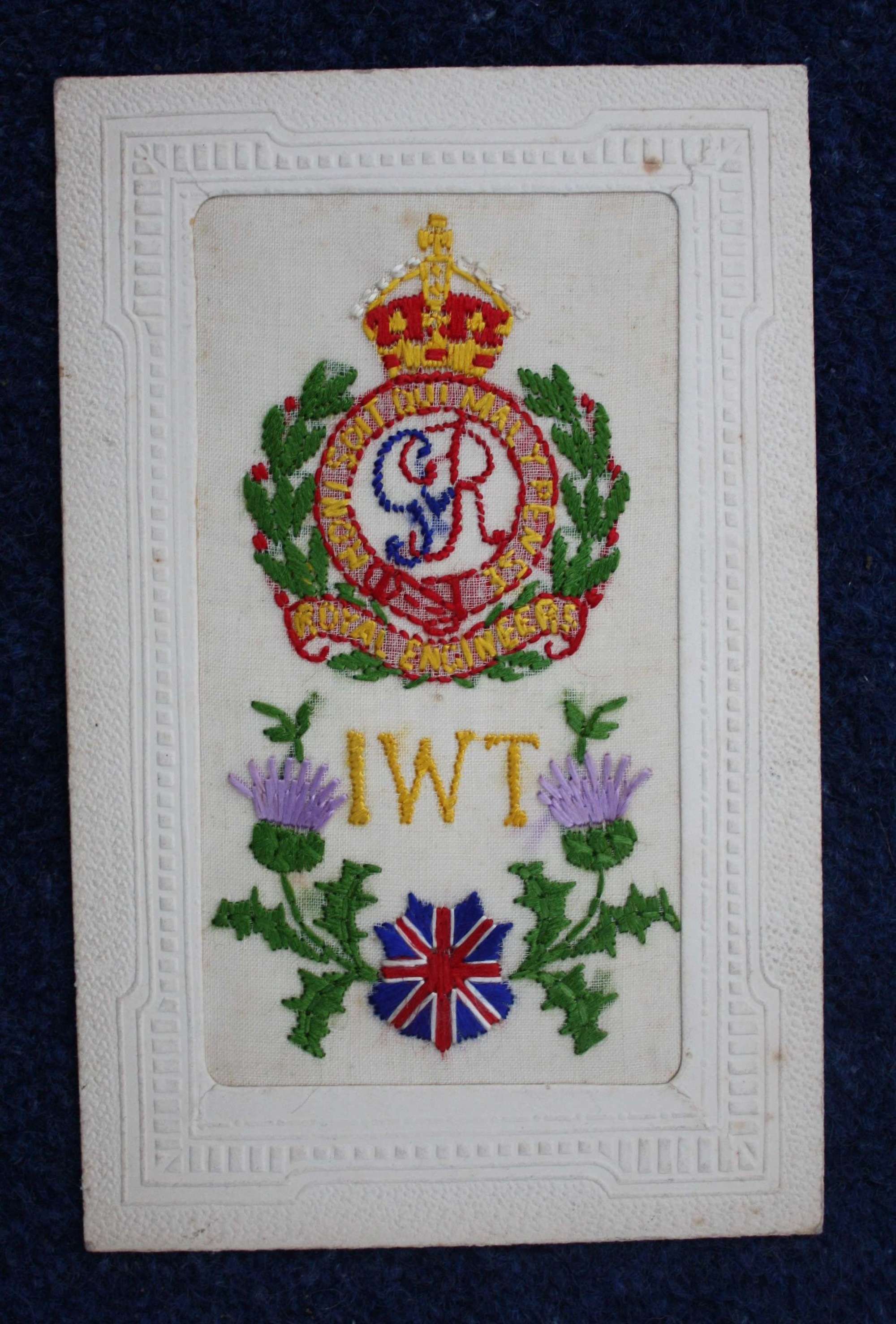 WW1 Silk Postcard Badge: IWT Inland Water Transport (Royal Engineers)
