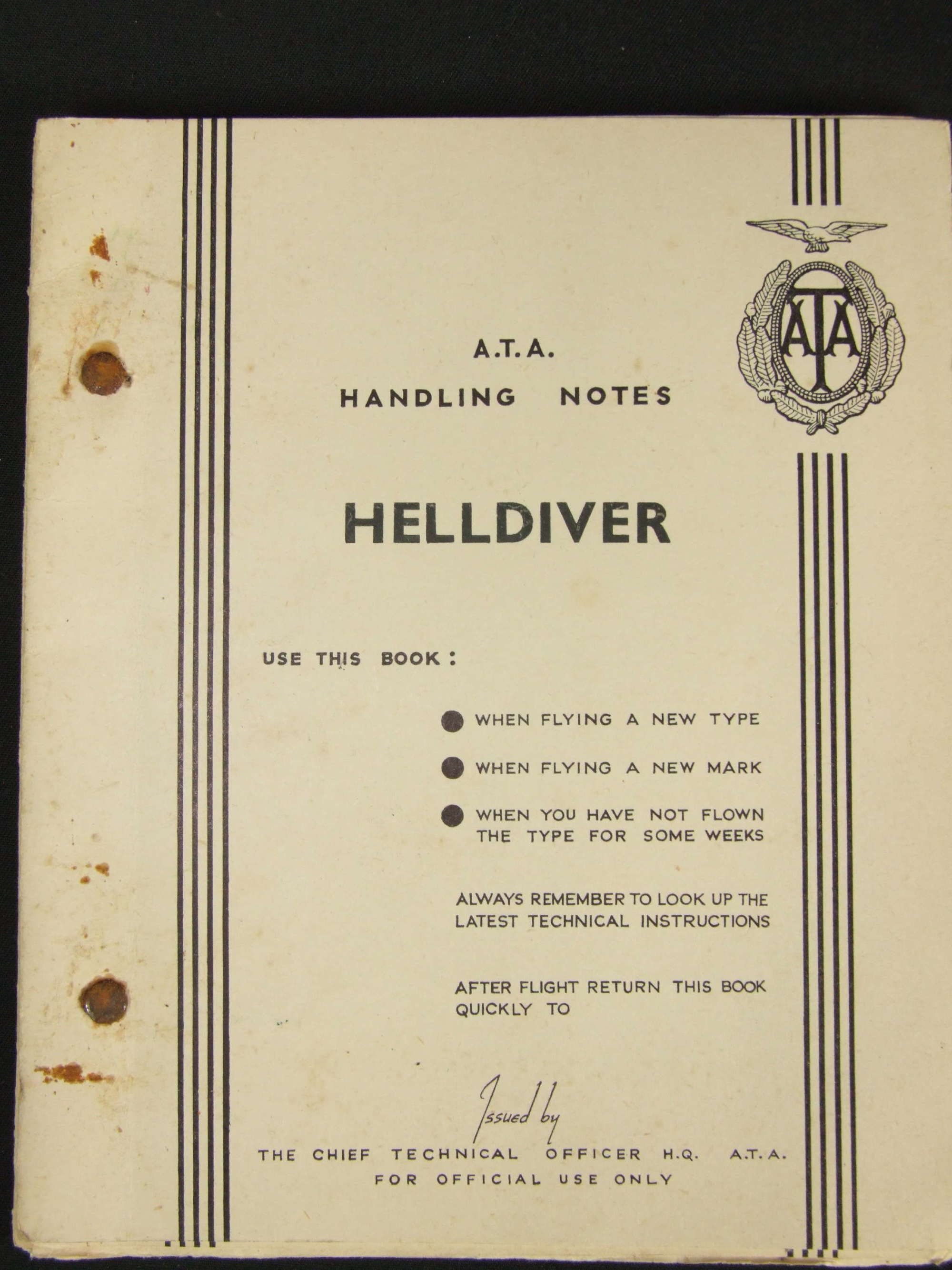 1944 Air Transport Auxiliary Handling Notes - Helldiver