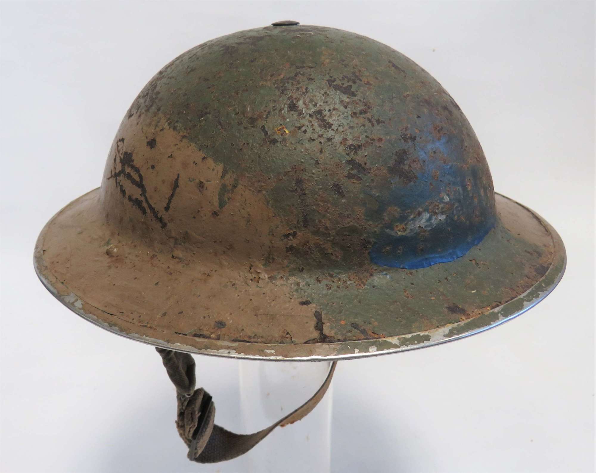Rare Early War 1939 Dated Camouflaged Painted Steel Helmet
