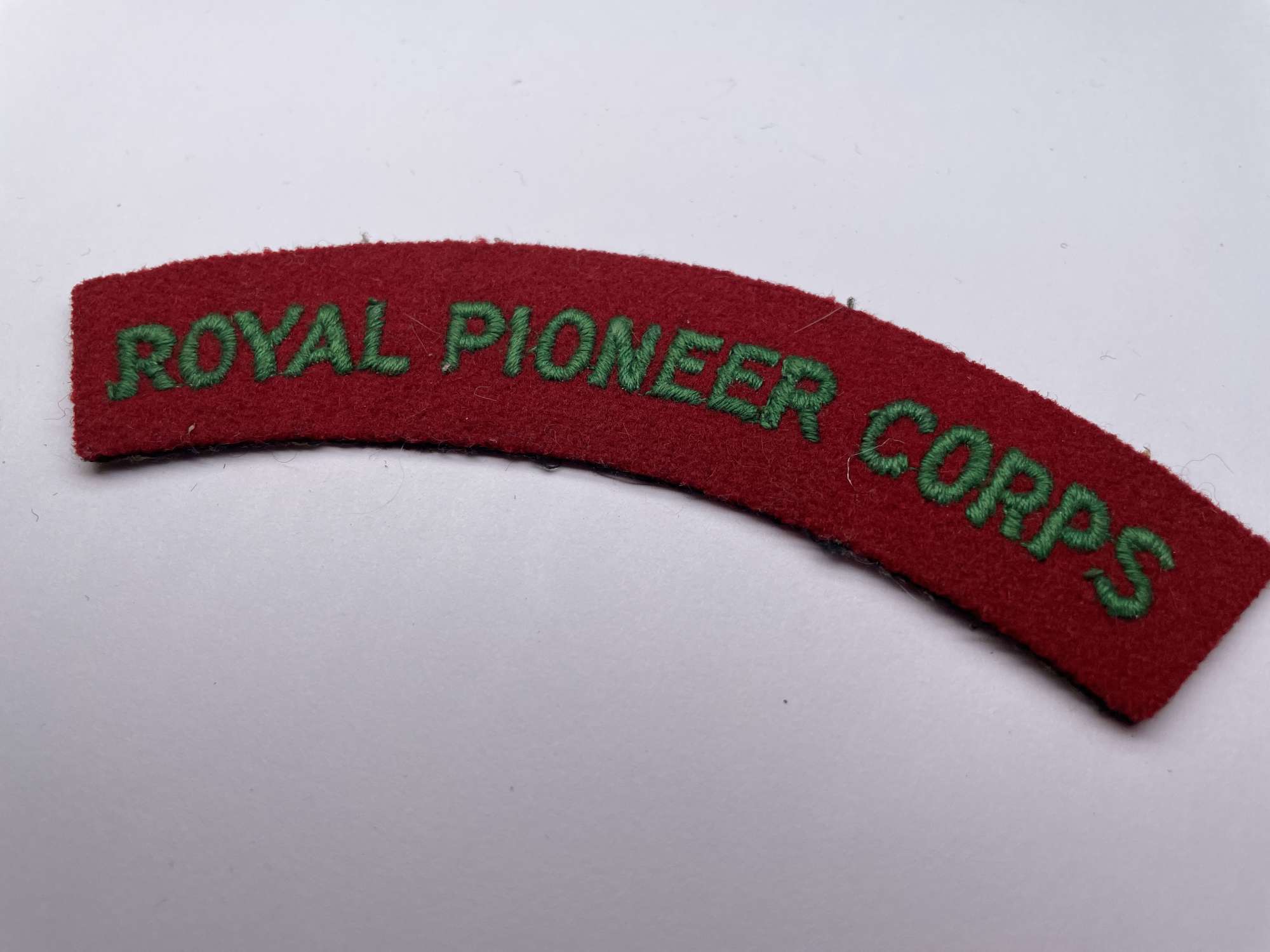 Original Post World War Two British Shoulder Title, Royal Pioneer Corps