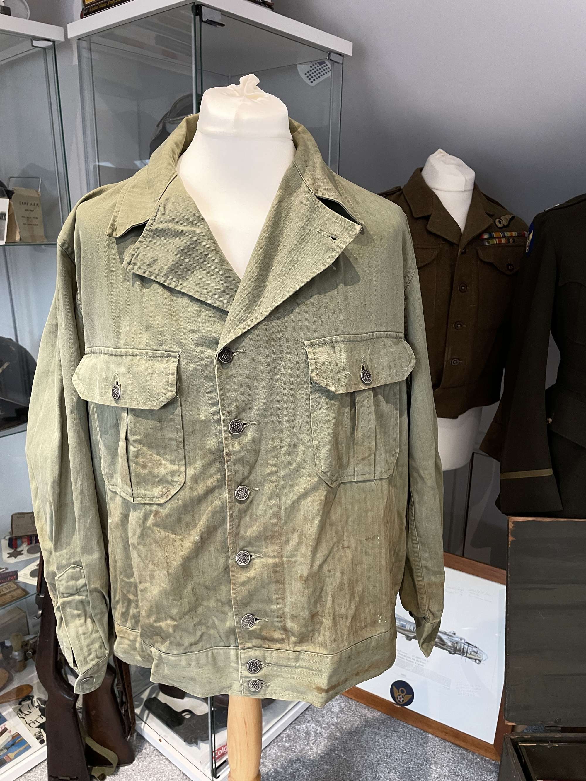 Original American World War Two Era, HBT Tunic/Shirt, First Pattern, Huge c.48