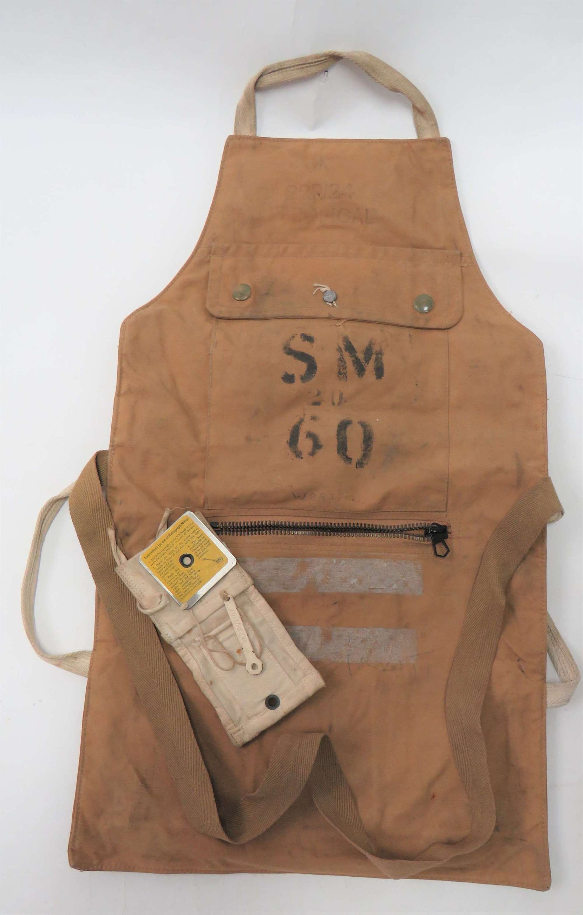 WW2 RAF Tropical Survival Bag yellow canvas pack and Heliograph mirror