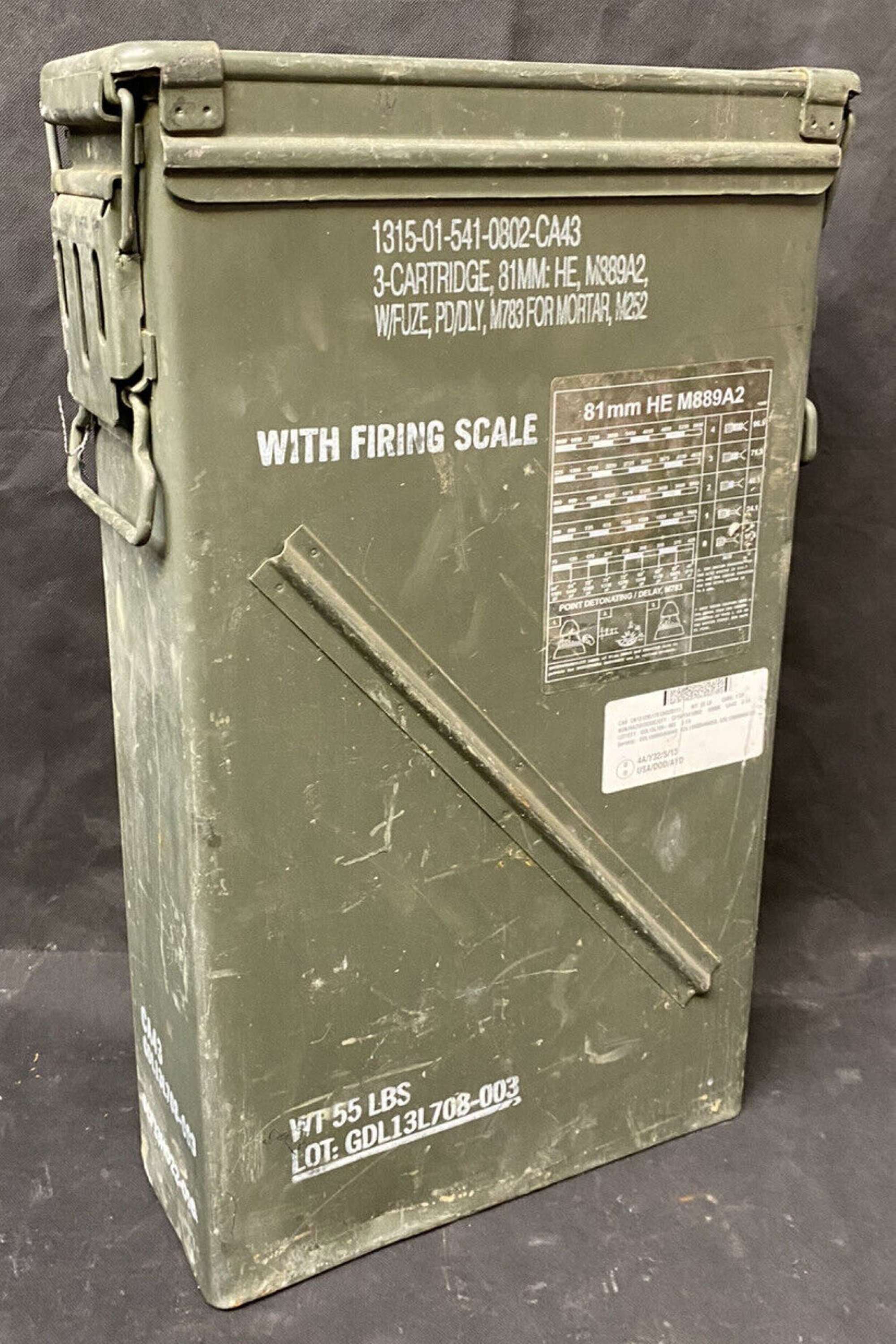 81mm HE Mortar NATO Military Issue Tall Empty Metal Ammo Ammunition Storage Box