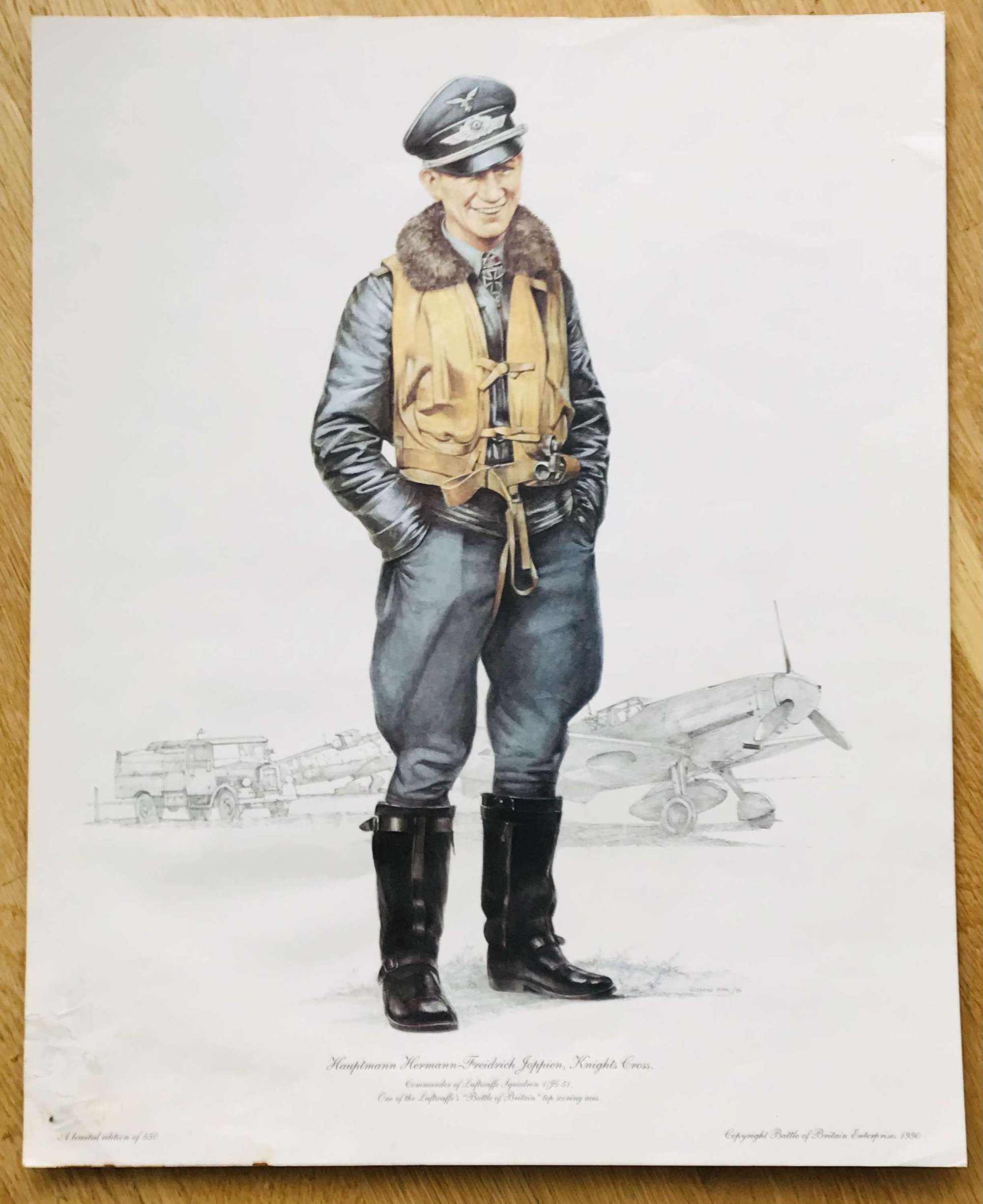 An artwork print of Hermann Joppien Luftwaffe fighter ace