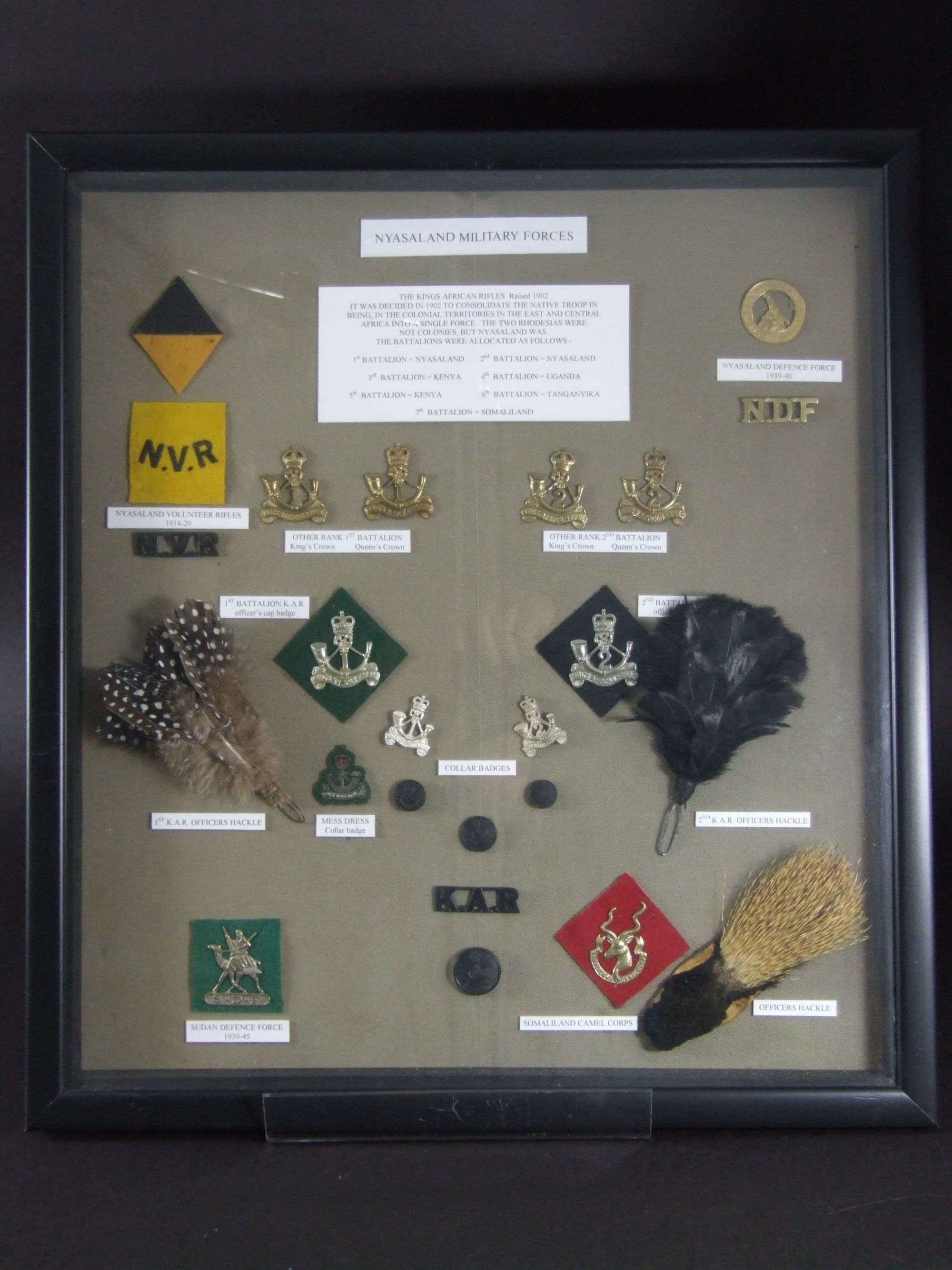 Nyasaland Military Forces Cap and Titles Framed Display