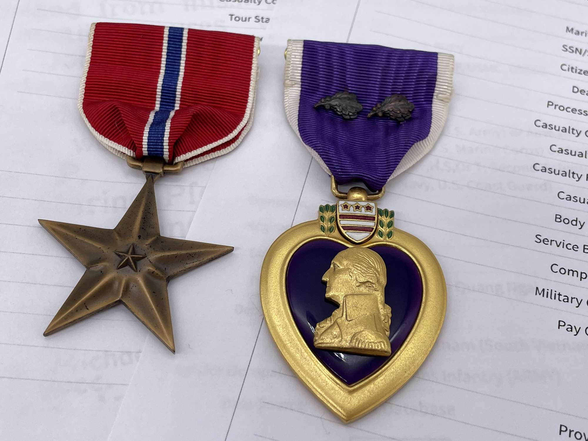 Original Vietnam War Era American Purple Heart and Bronze Star Grouping