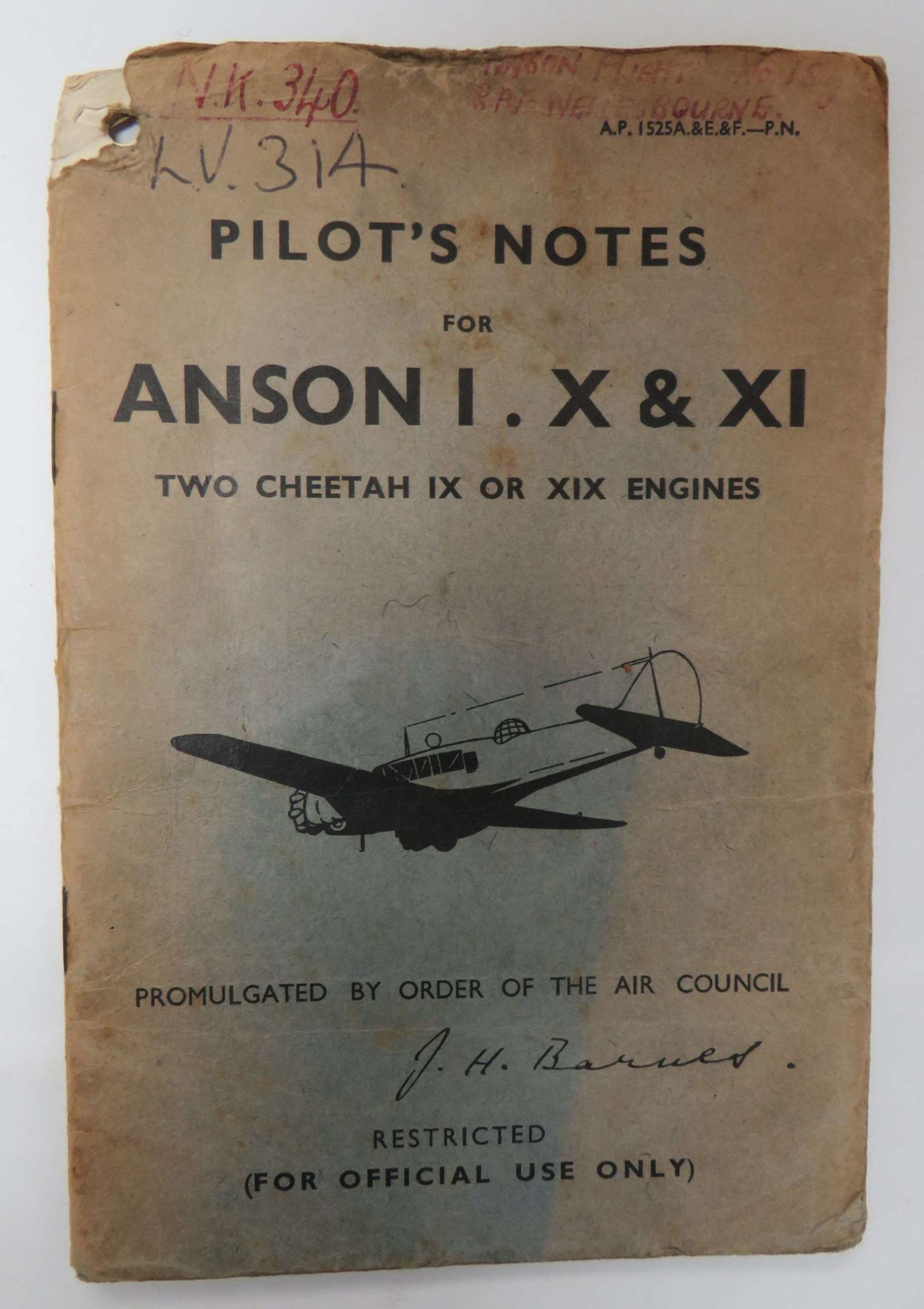 Original Anson 1. X & X1 Pilot Notes