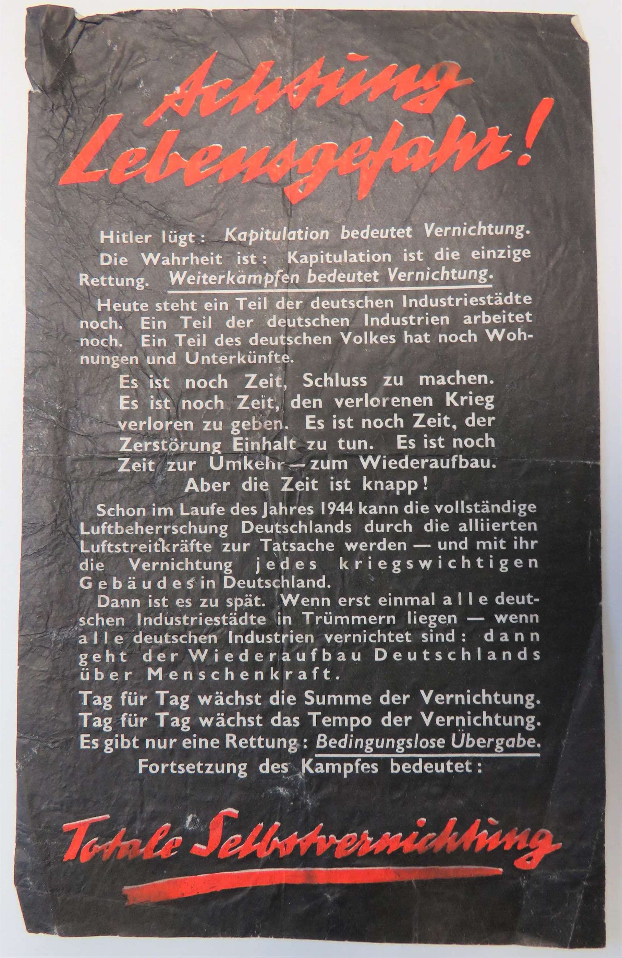WW 2 Air Dropped German Propaganda Leaflet G 90