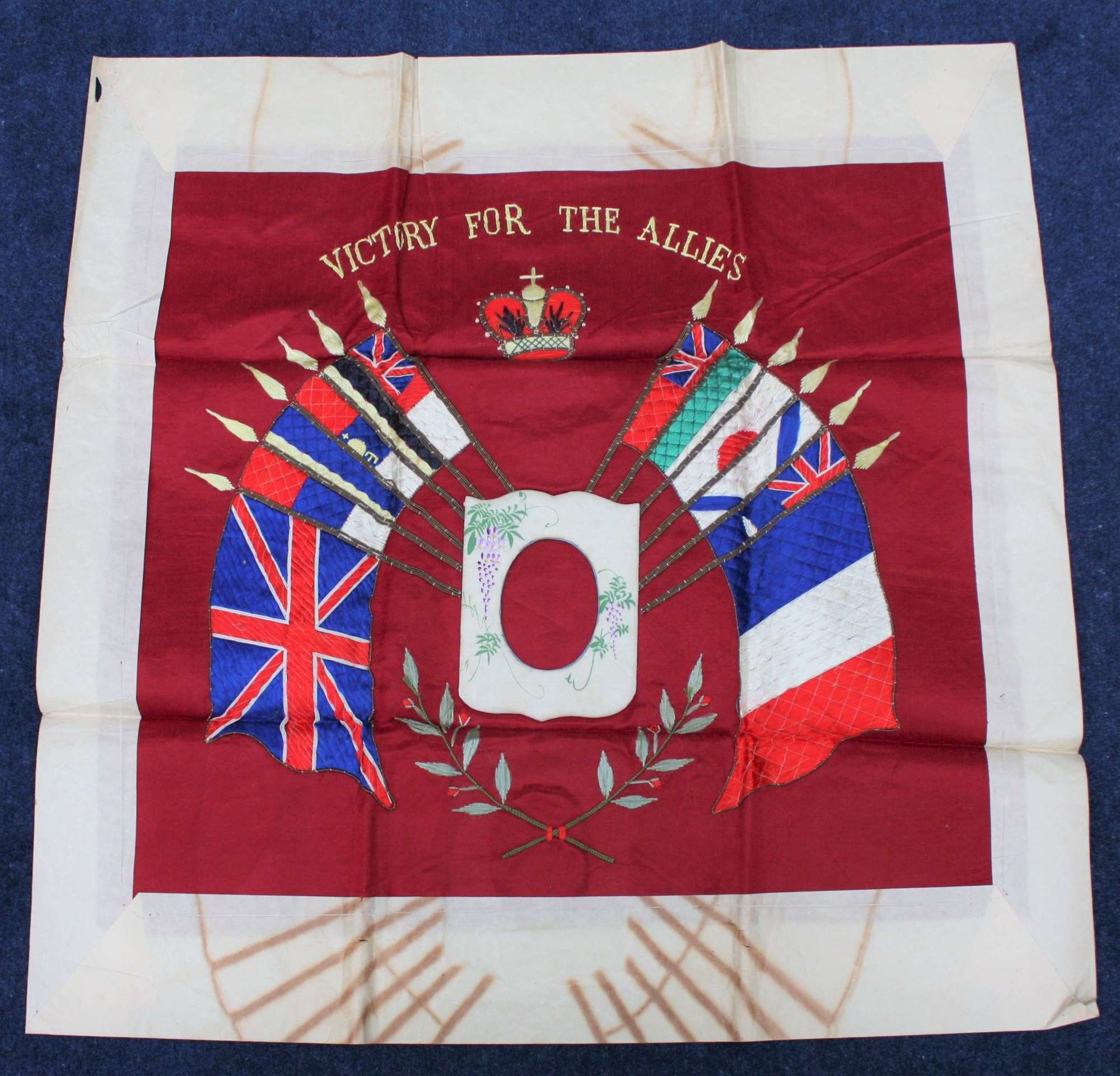 WW1 Japanese Made 'Victory For The Allies' Silk Wall Hanging
