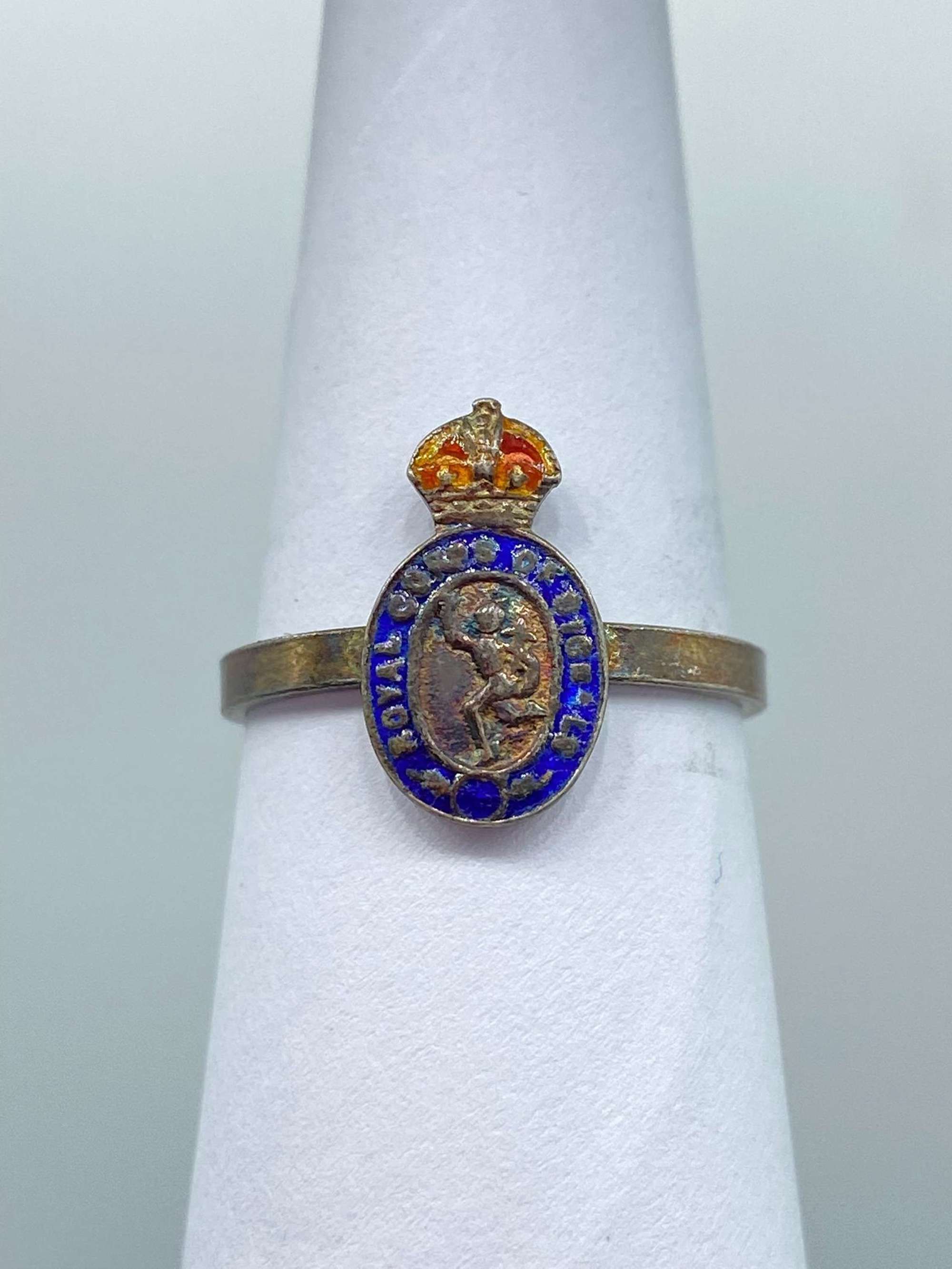 WW2 British Army Solid Silver & Enamel Royal Signals Sweetheart Ring