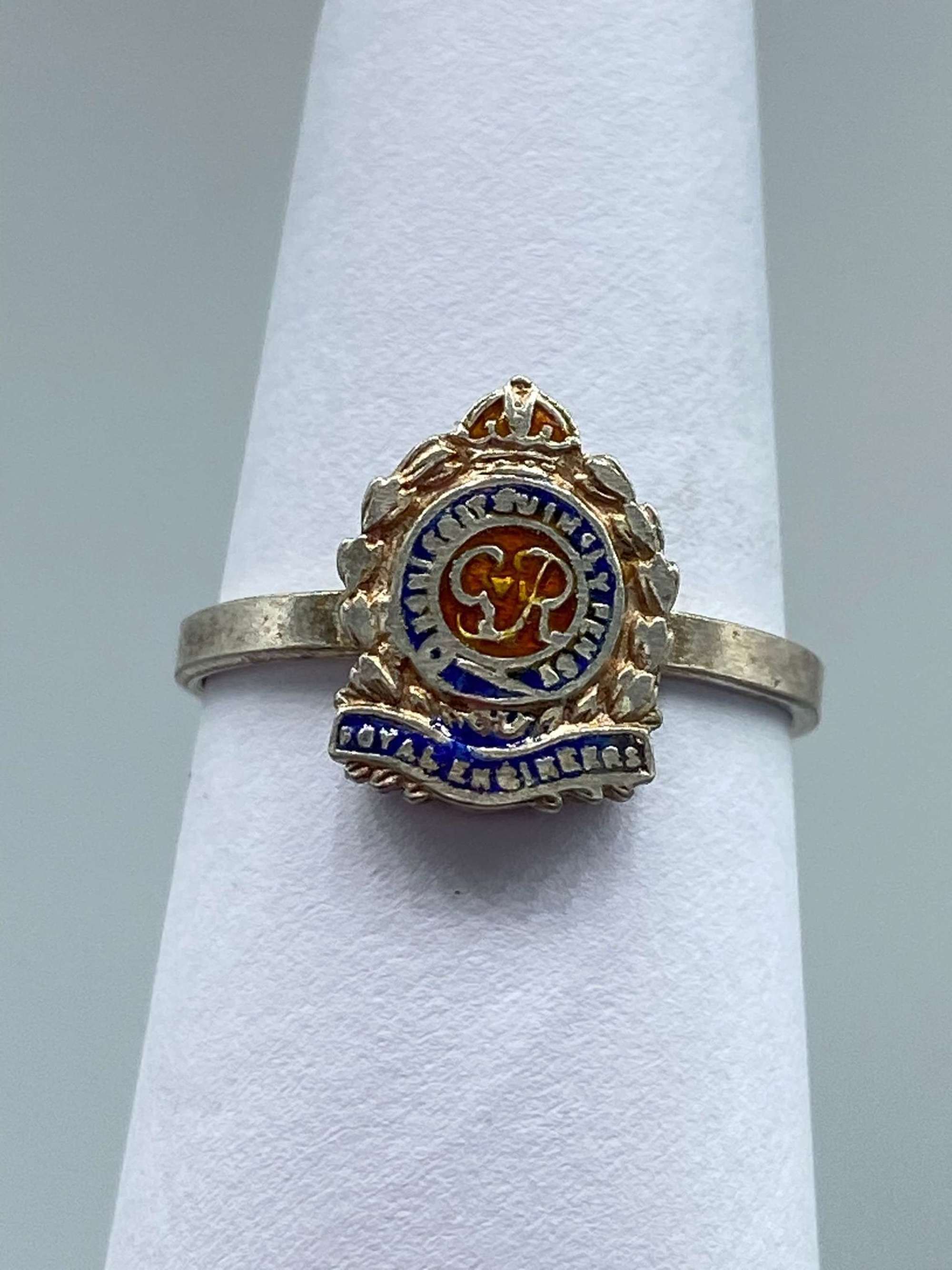 WW2 British Solid Silver & Enamel Royal Engineers Sweetheart Ring