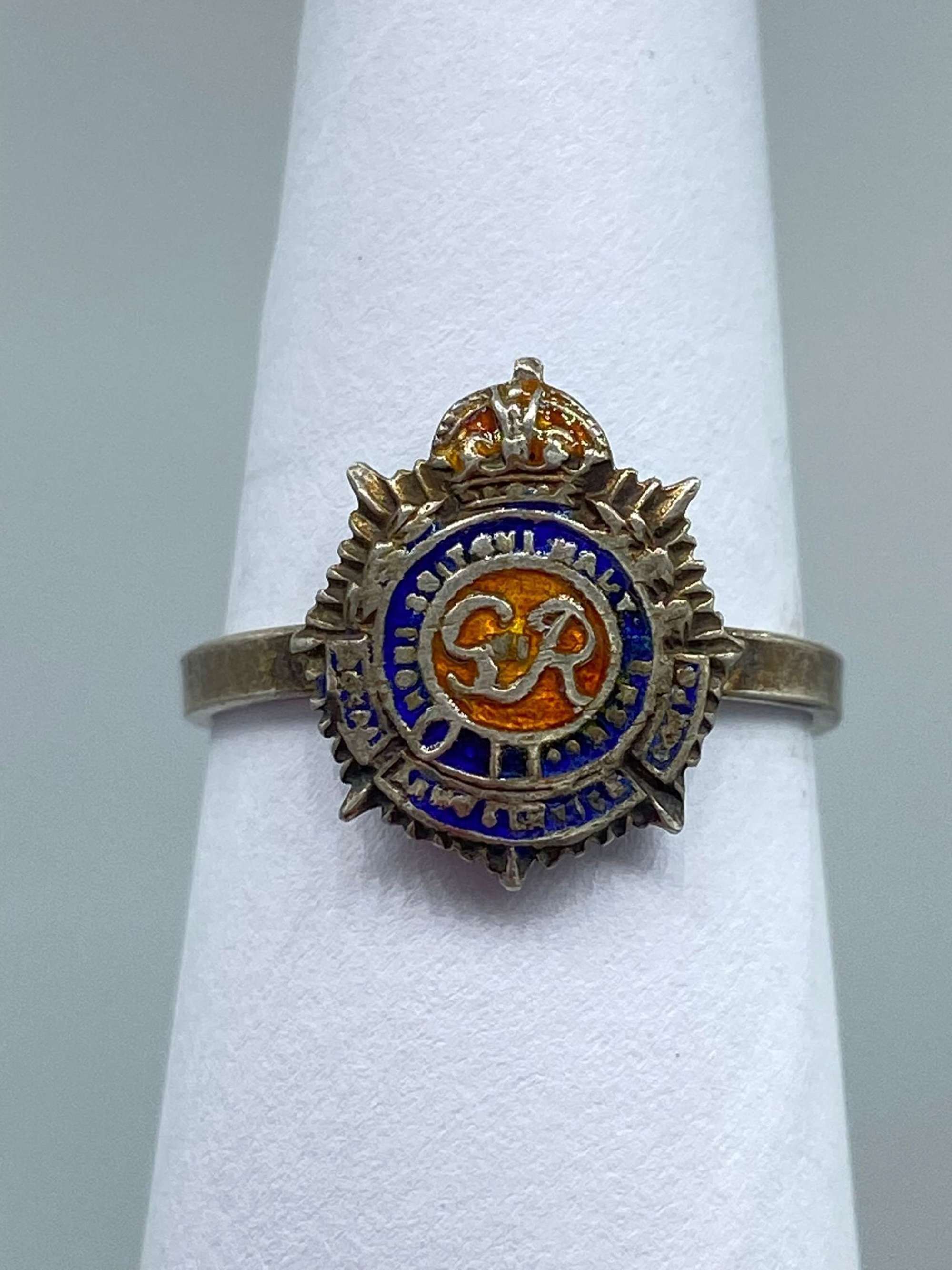 WW2 British Silver & Enamel Royal Army Service Corp Sweetheart Ring