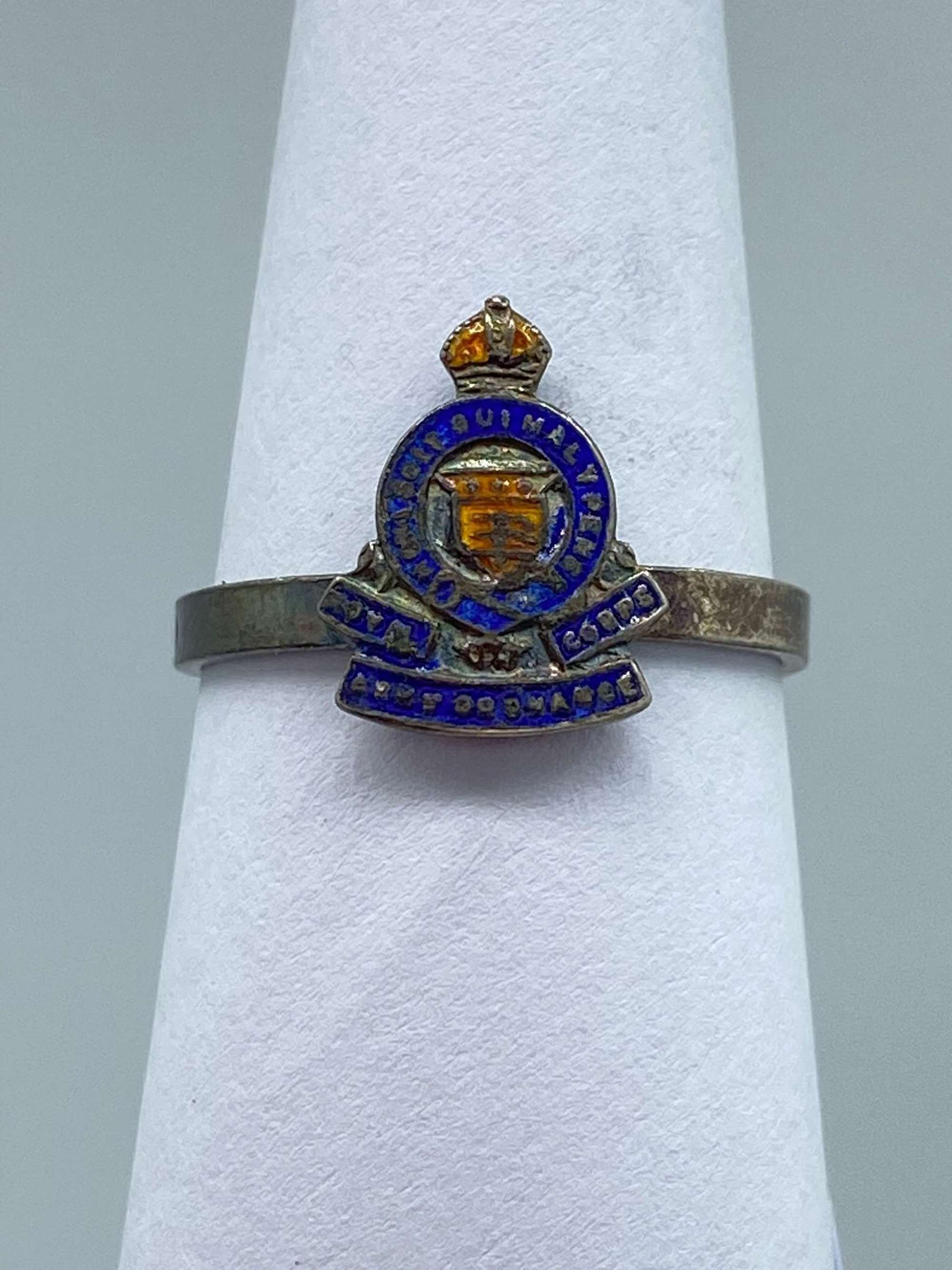 WW2 British Silver & Enamel Royal Army Ordnance Corps Sweetheart Ring