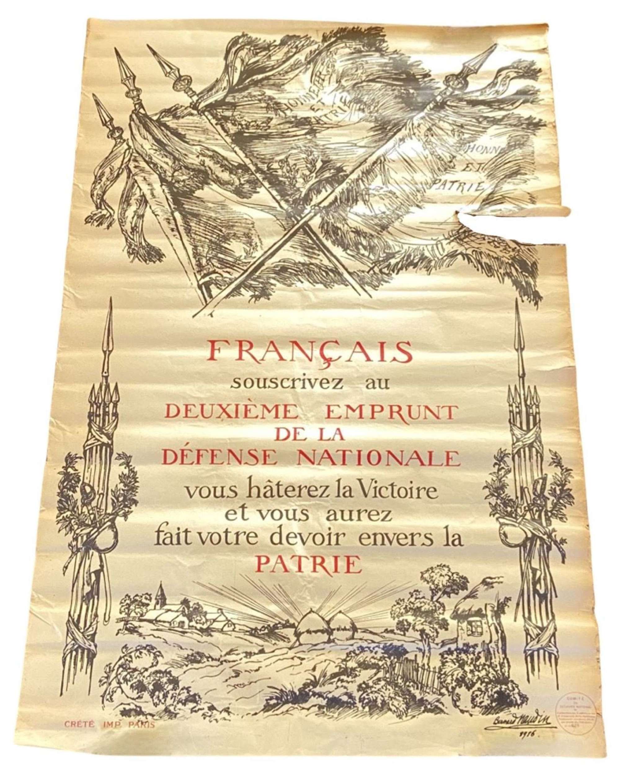 Rare Large WW1 French National Defence Loans Poster 80cm x 120cm
