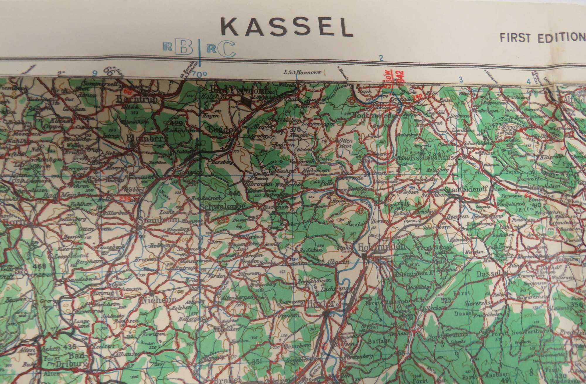 WW2 Army / Air Map Covering Kassel and the Surrounding Area