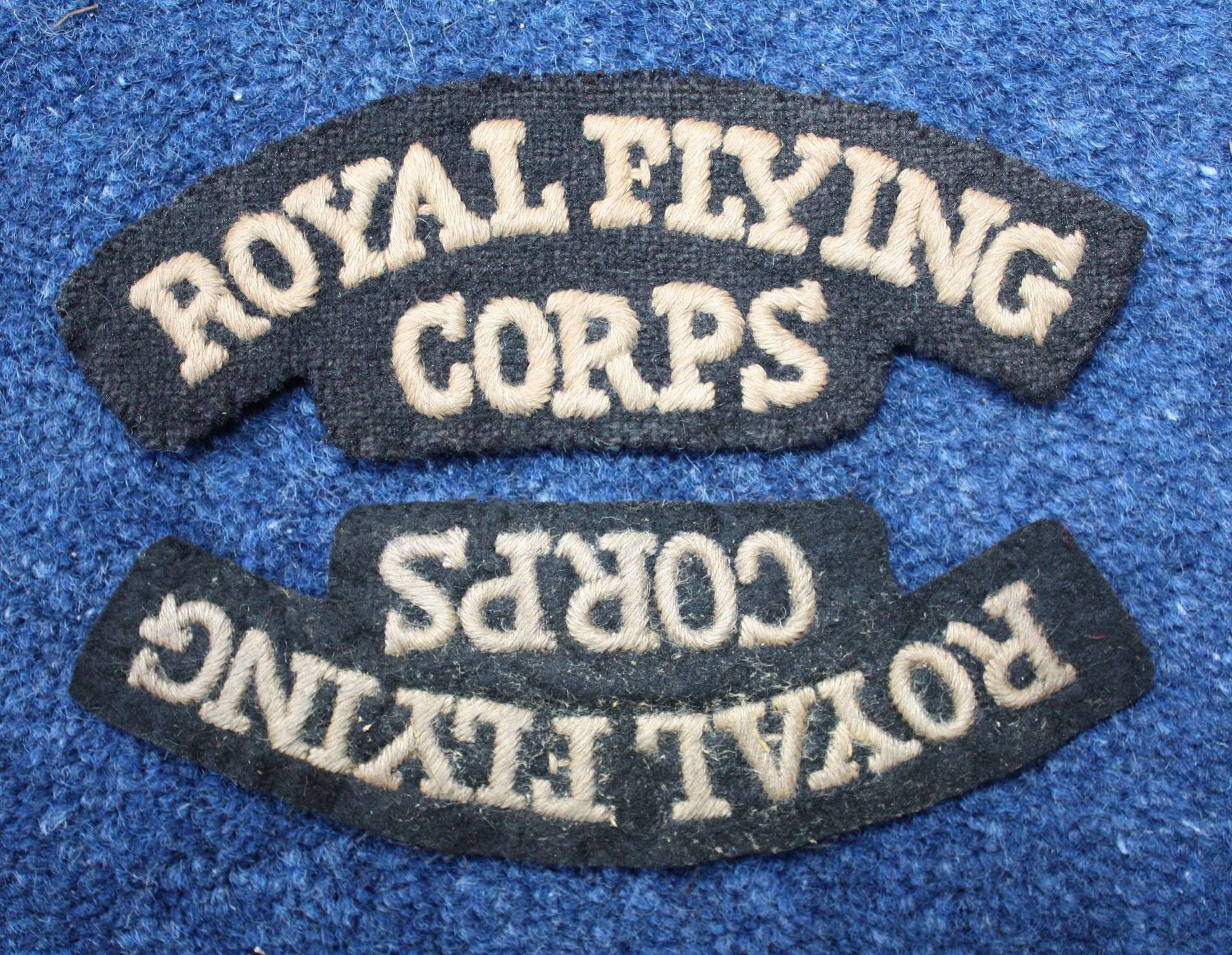 WW1 RFC Royal Flying Corps pair of Airman's Shoulder Titles