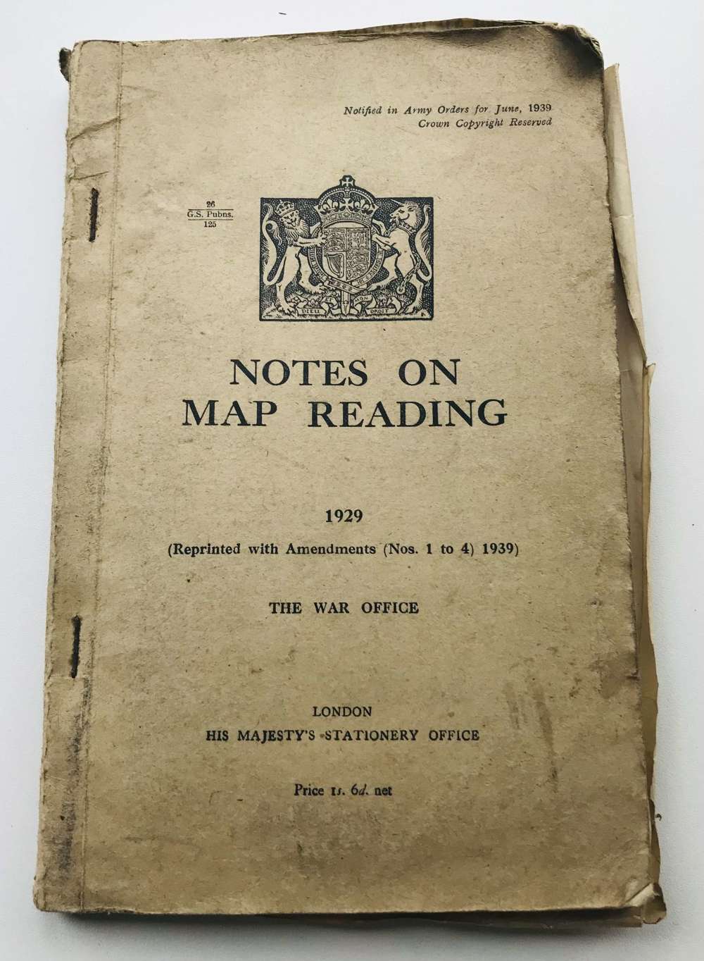 War office issued notes on map reading 1929 amended, 1939