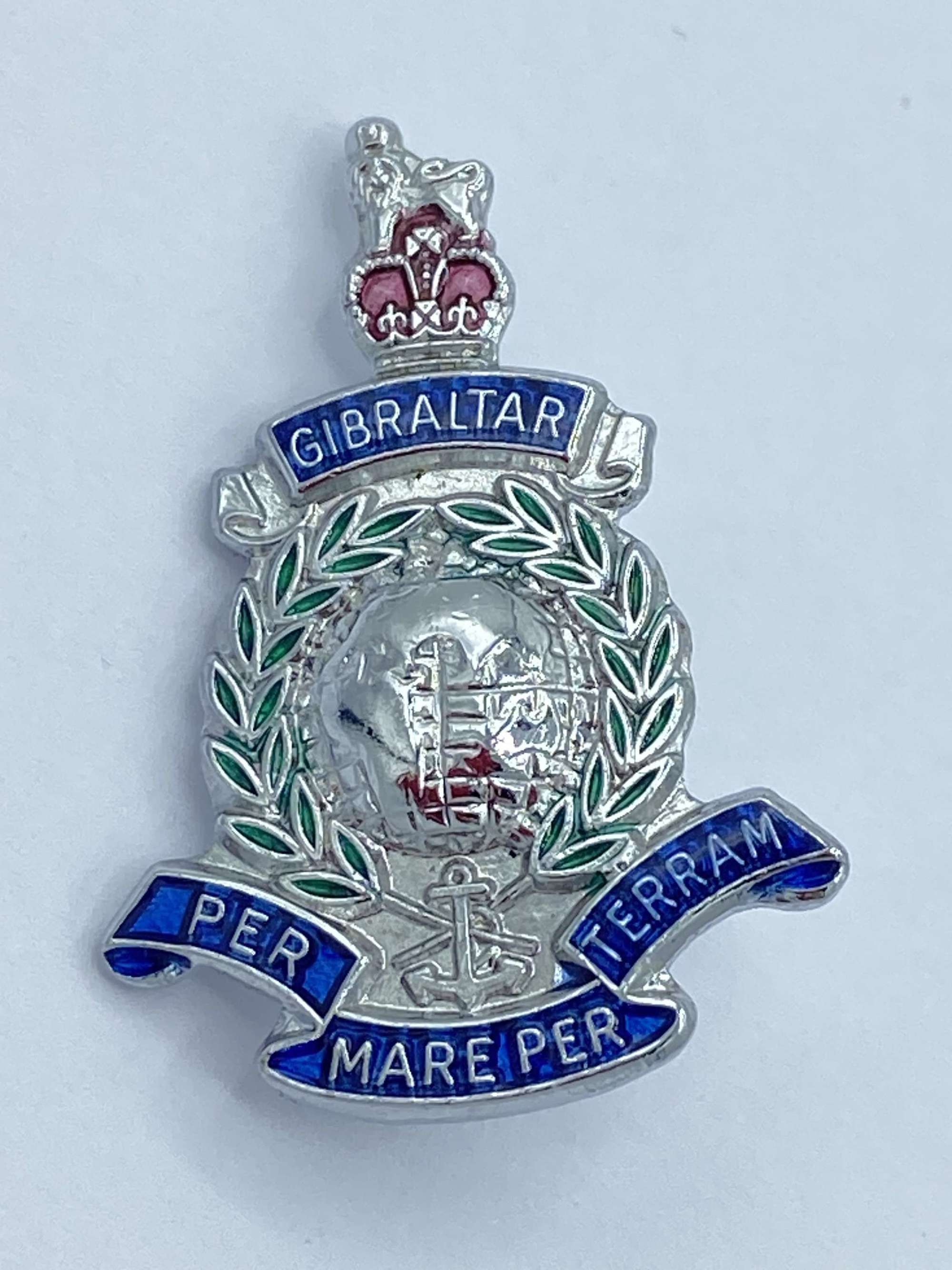 Post WW2 Royal Marines Band Service Gibraltar Silver & Enamel Badge