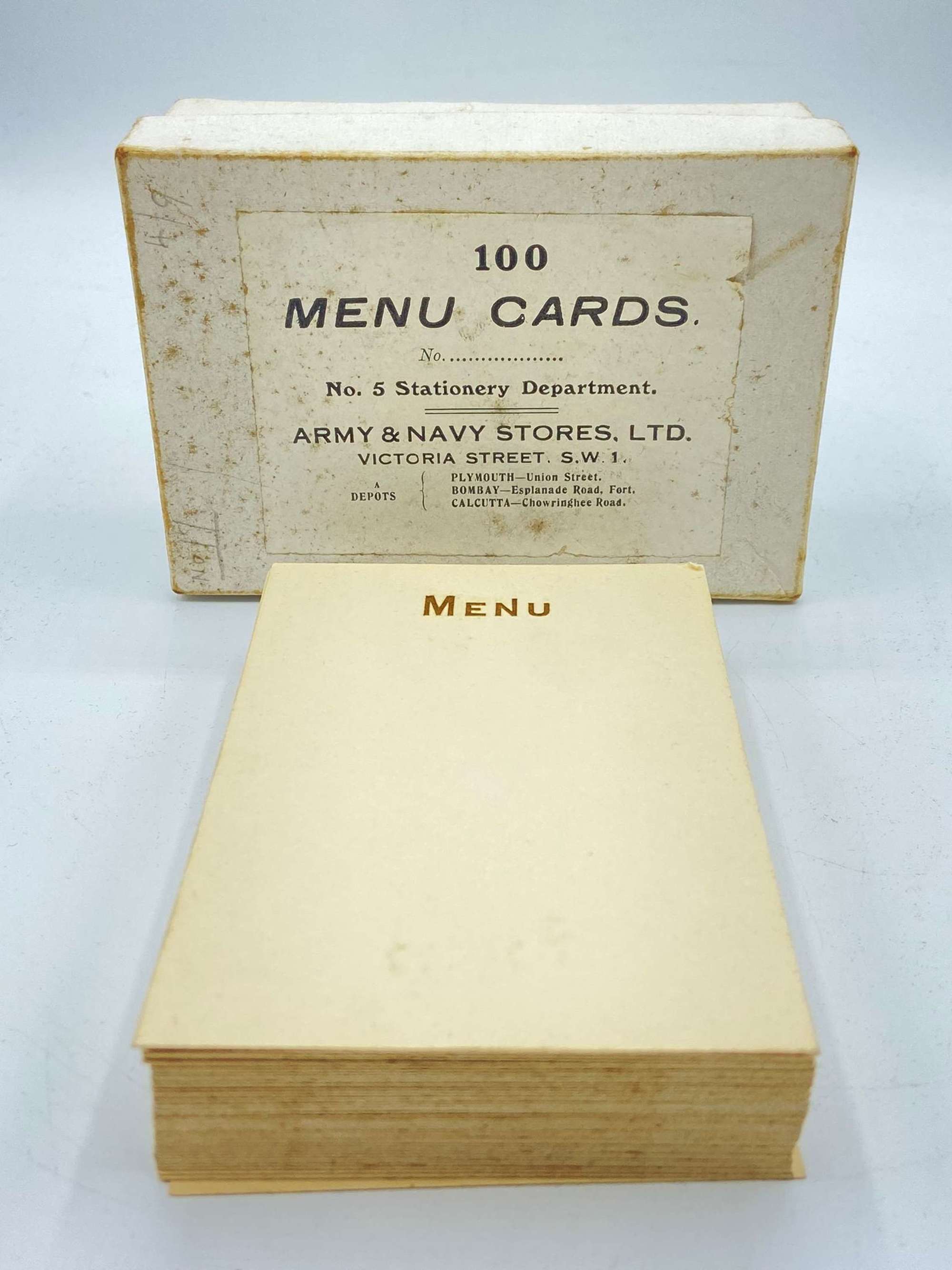 WW2 Army & Navy Stores Ltd Stationary Department Boxed Menue Cards 50