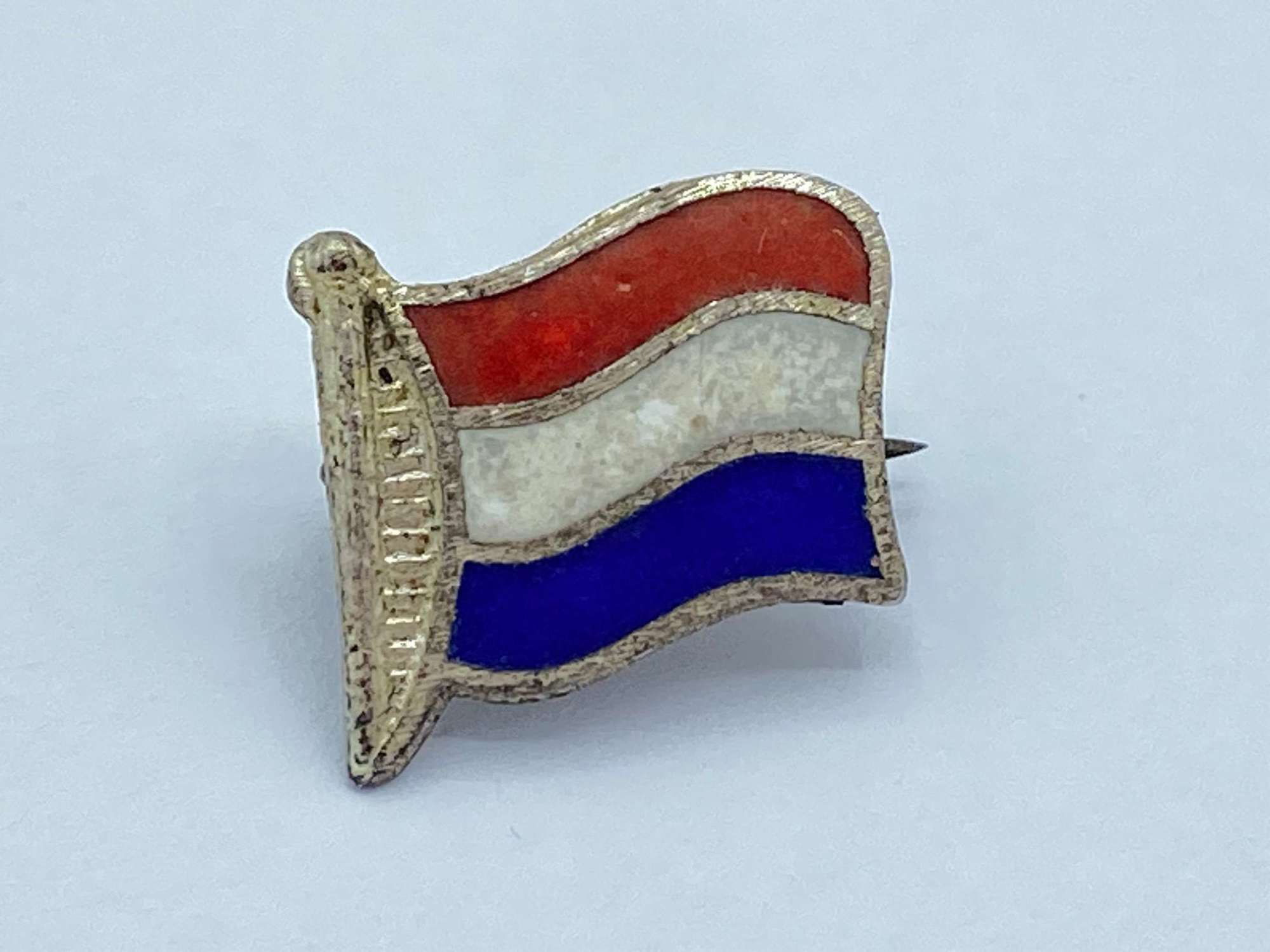 WW2 Period Netherlands Enamel Silver Tone Patriotic Flag Badge
