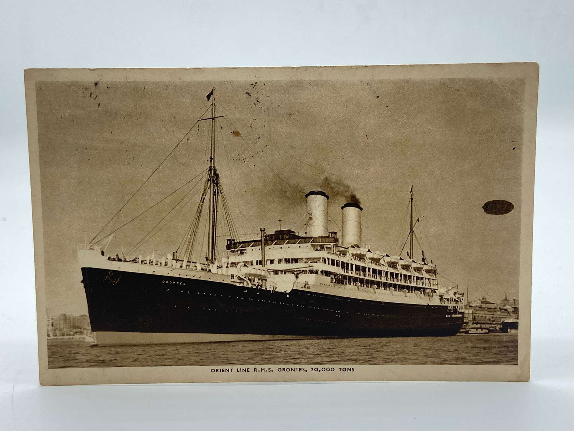 Vintage Shipping Postcard RMS Orontes Orient Line Gibraltar