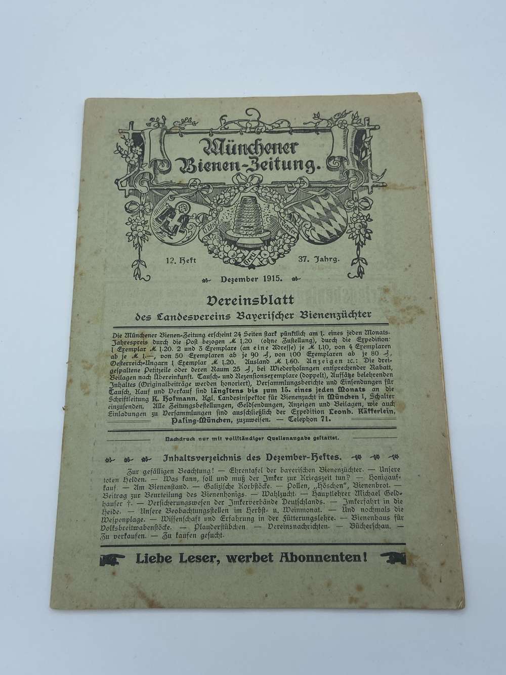 WW1 German Munchener Bienen-Zeitung Dec1915 Magazine War Time Officers