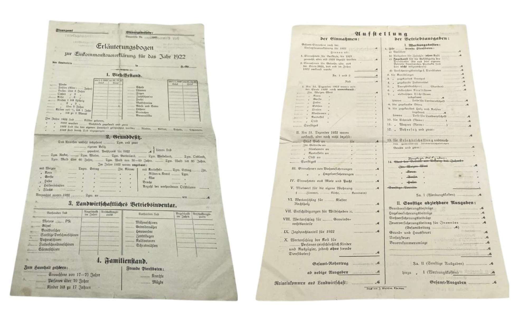 Early Post Ww1 German Compensation For War Damage & Tax Declaration